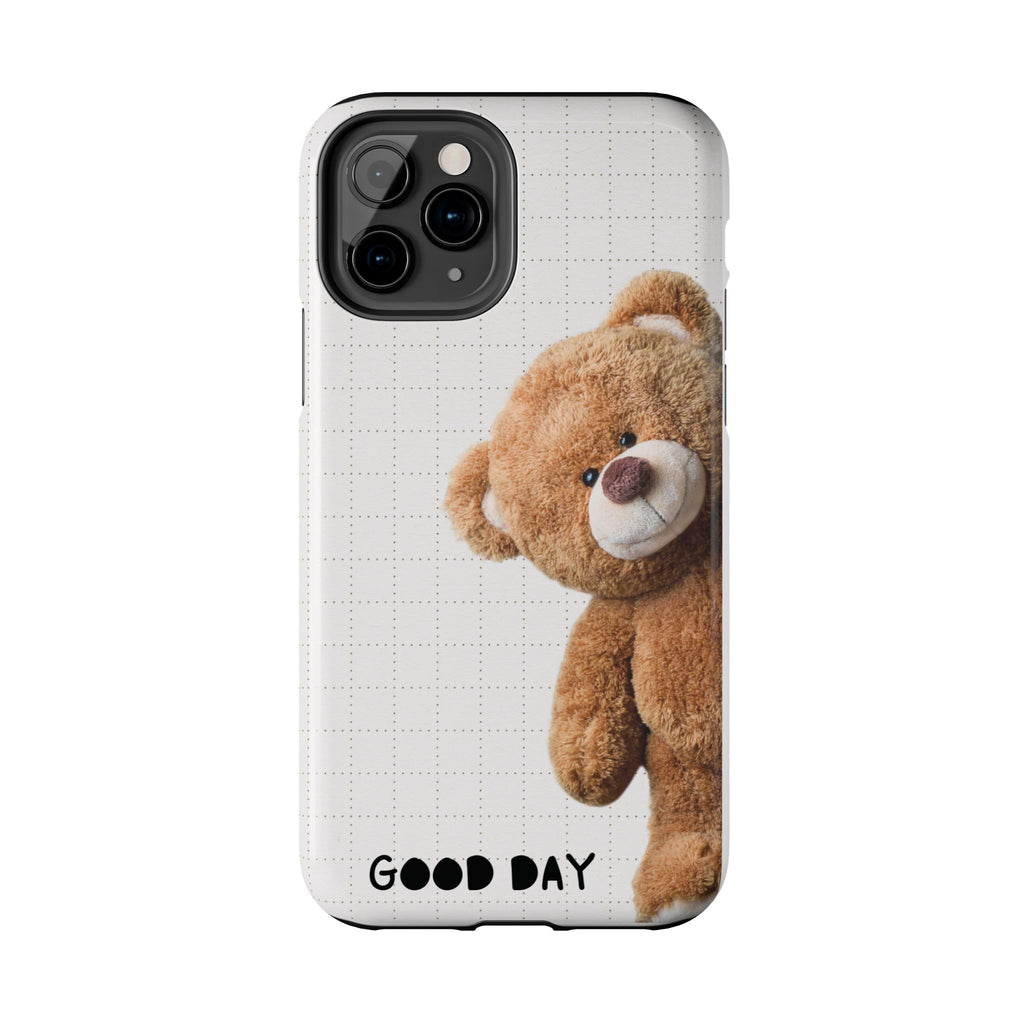 Teddy Bear Tough Phone Case — Cute Plush Peeking Design, Protective Shockproof Cover