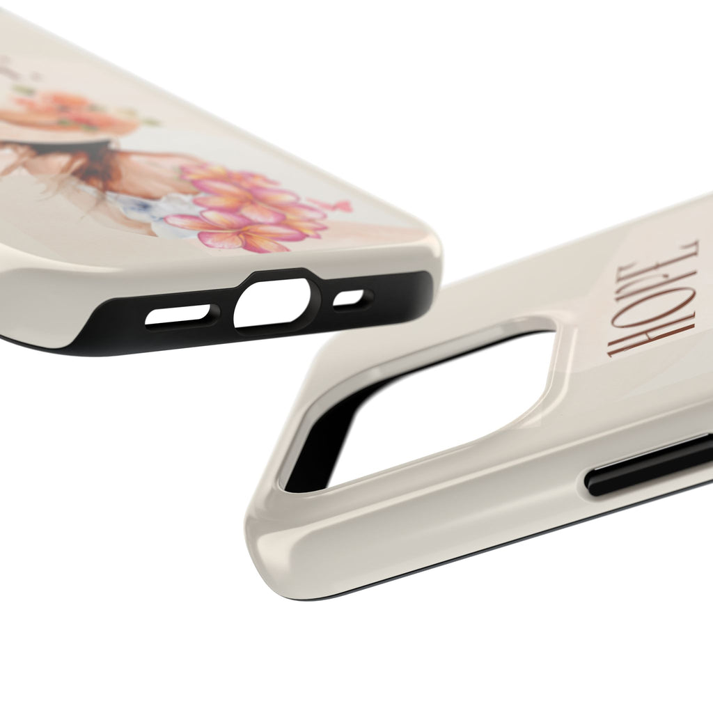 Hope Floral Tough Phone Case — Protective iPhone Case with Watercolor Girl & Flowers