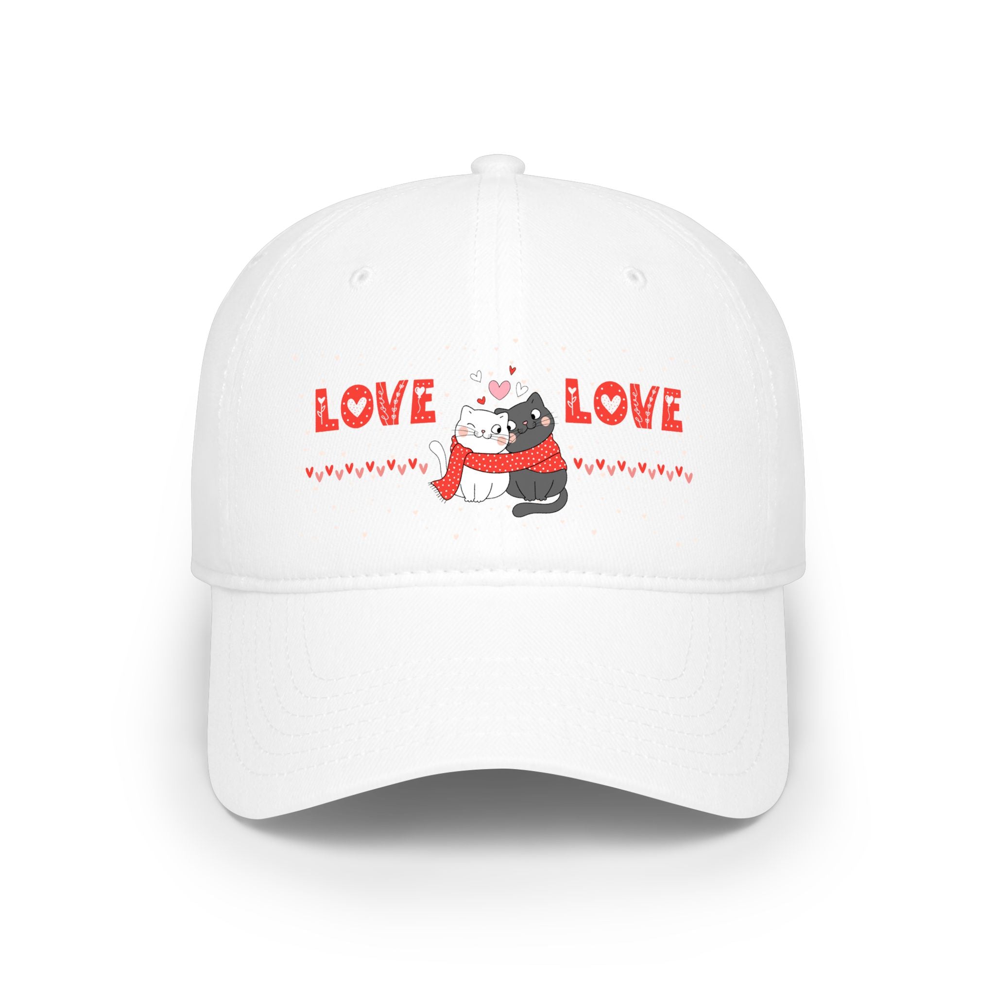Love Cats Low Profile Baseball Cap — Cute Cat Hug Valentine Hat