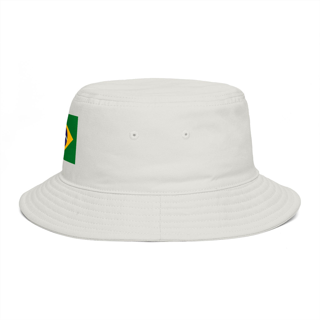 Brazil Flag Bucket Hat — Brown Cotton Sun Hat with Brazilian Flag Patch