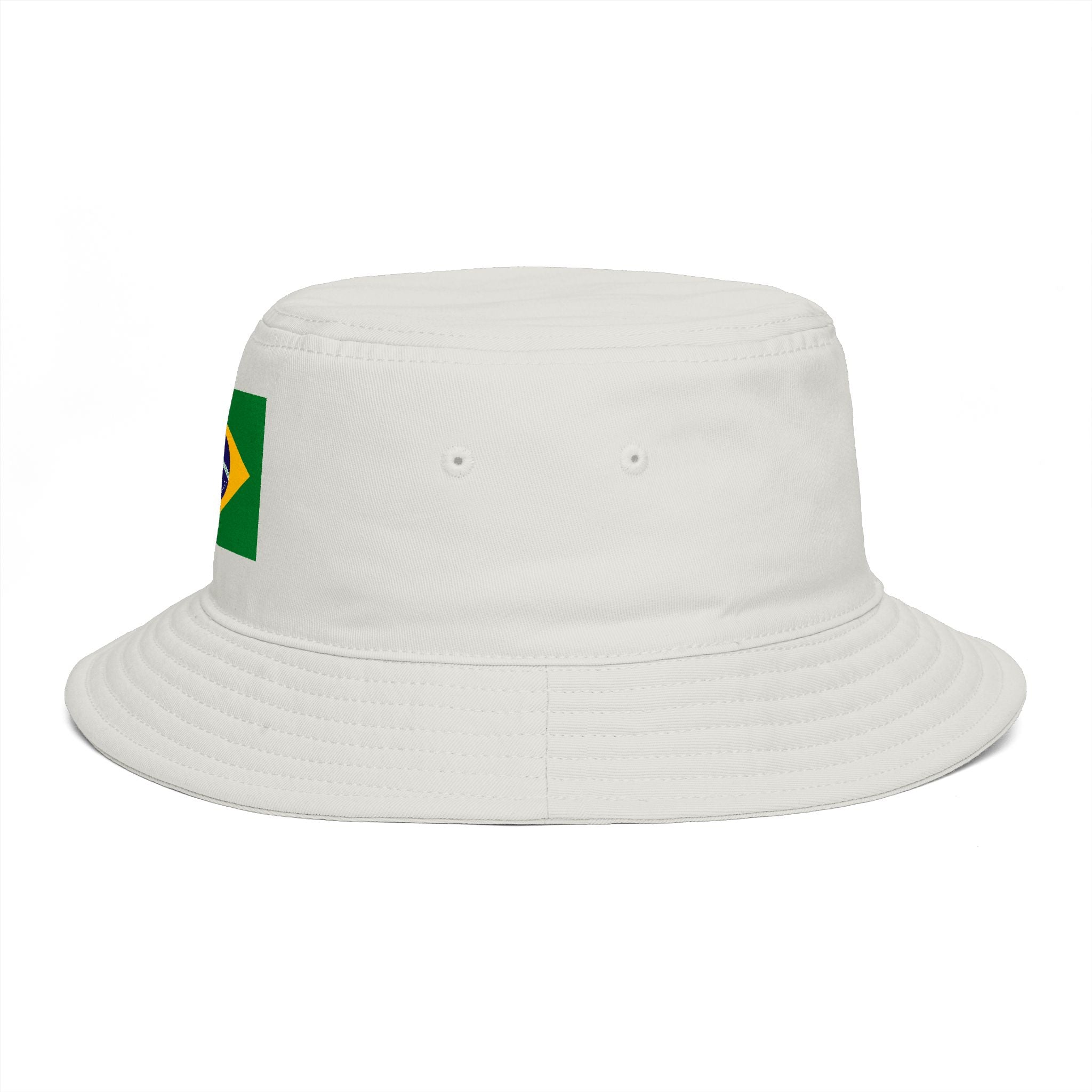 Brazil Flag Bucket Hat — Brown Cotton Sun Hat with Brazilian Flag Patch