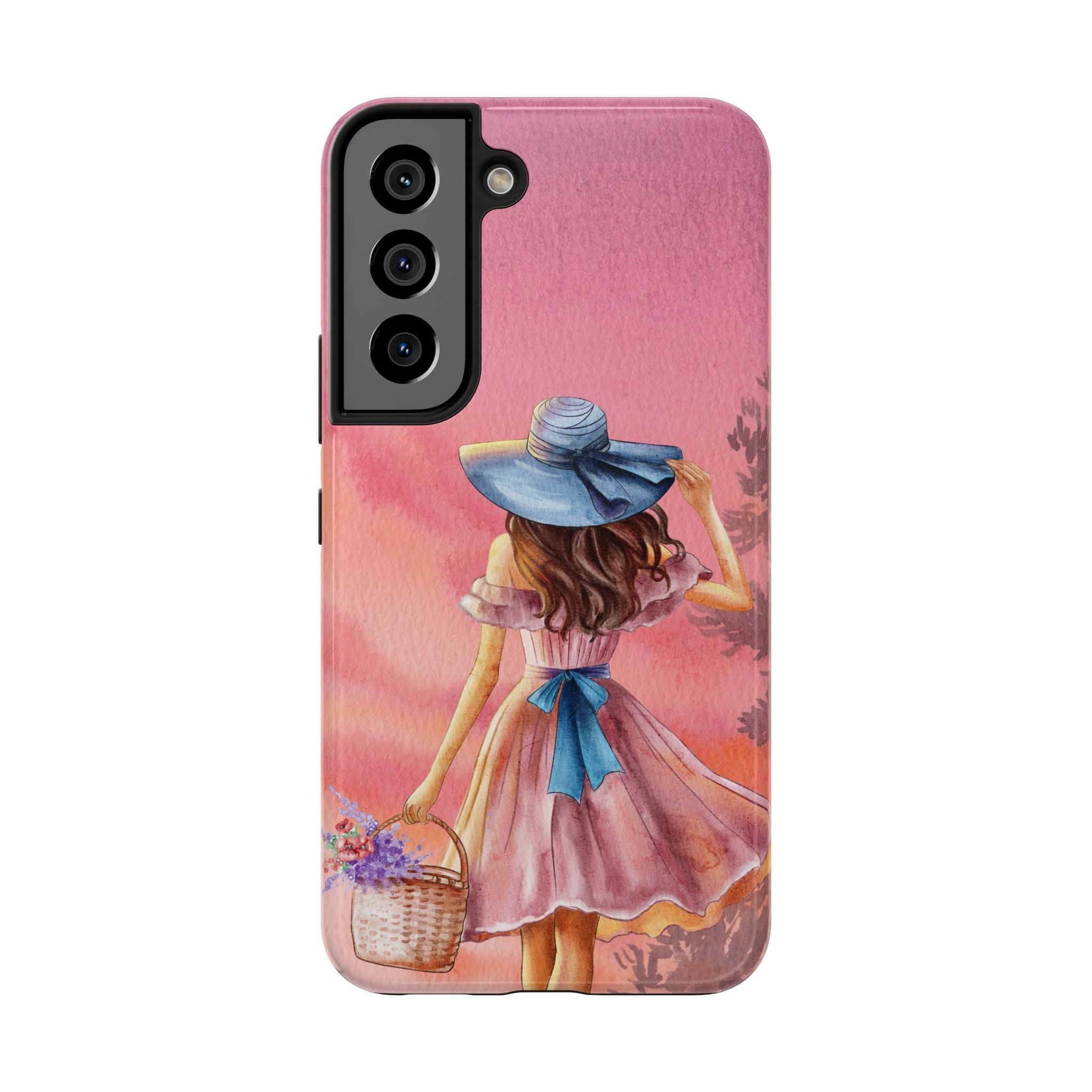Pastel Picnic Girl Phone Case — Protective Tough Phone Case with Watercolor Sunset Design