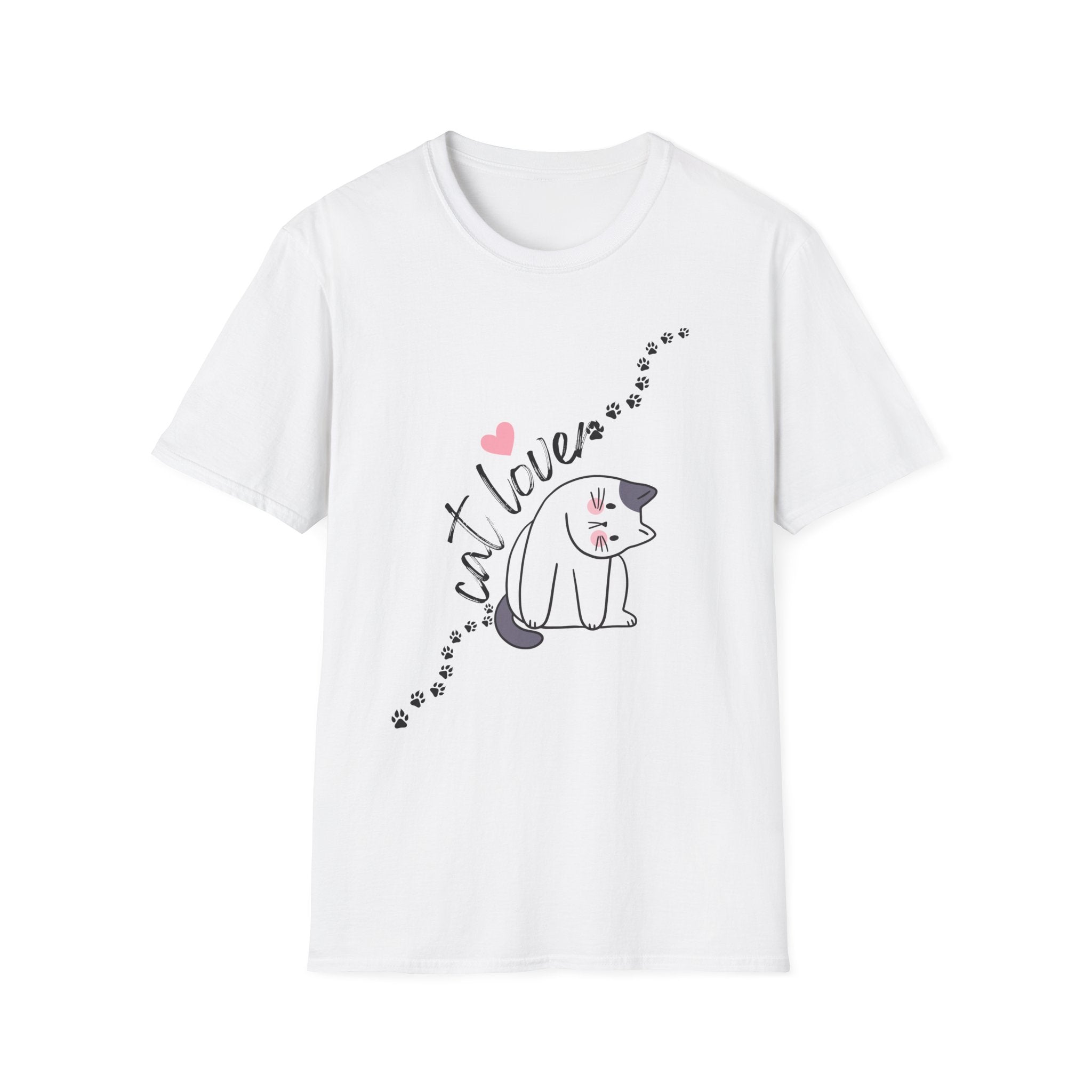 Cat Lover T-Shirt – Cute Heart & Pawprint Kitten Graphic