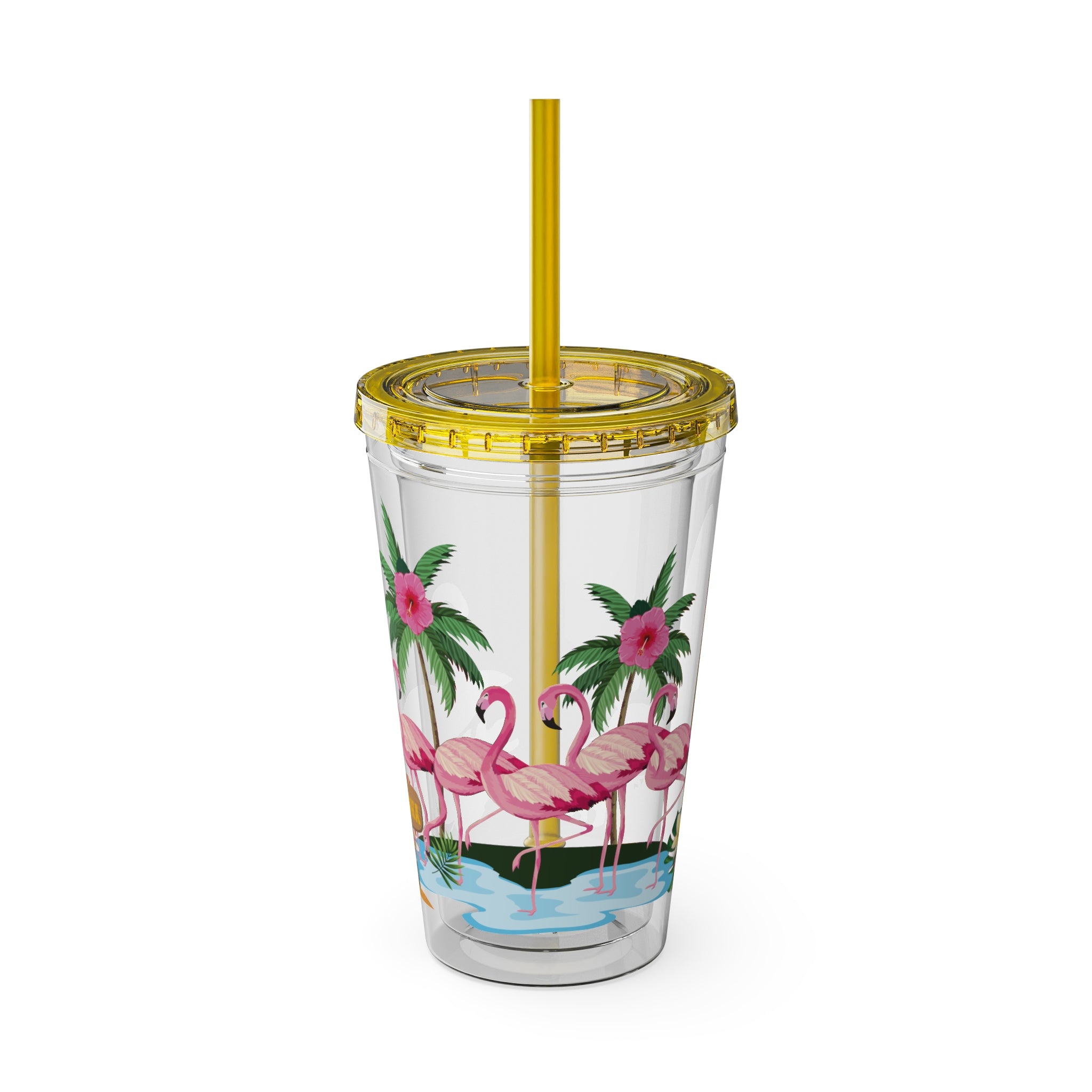 Flamingo Palm Tumbler — 16oz Sunsplash Straw Cup