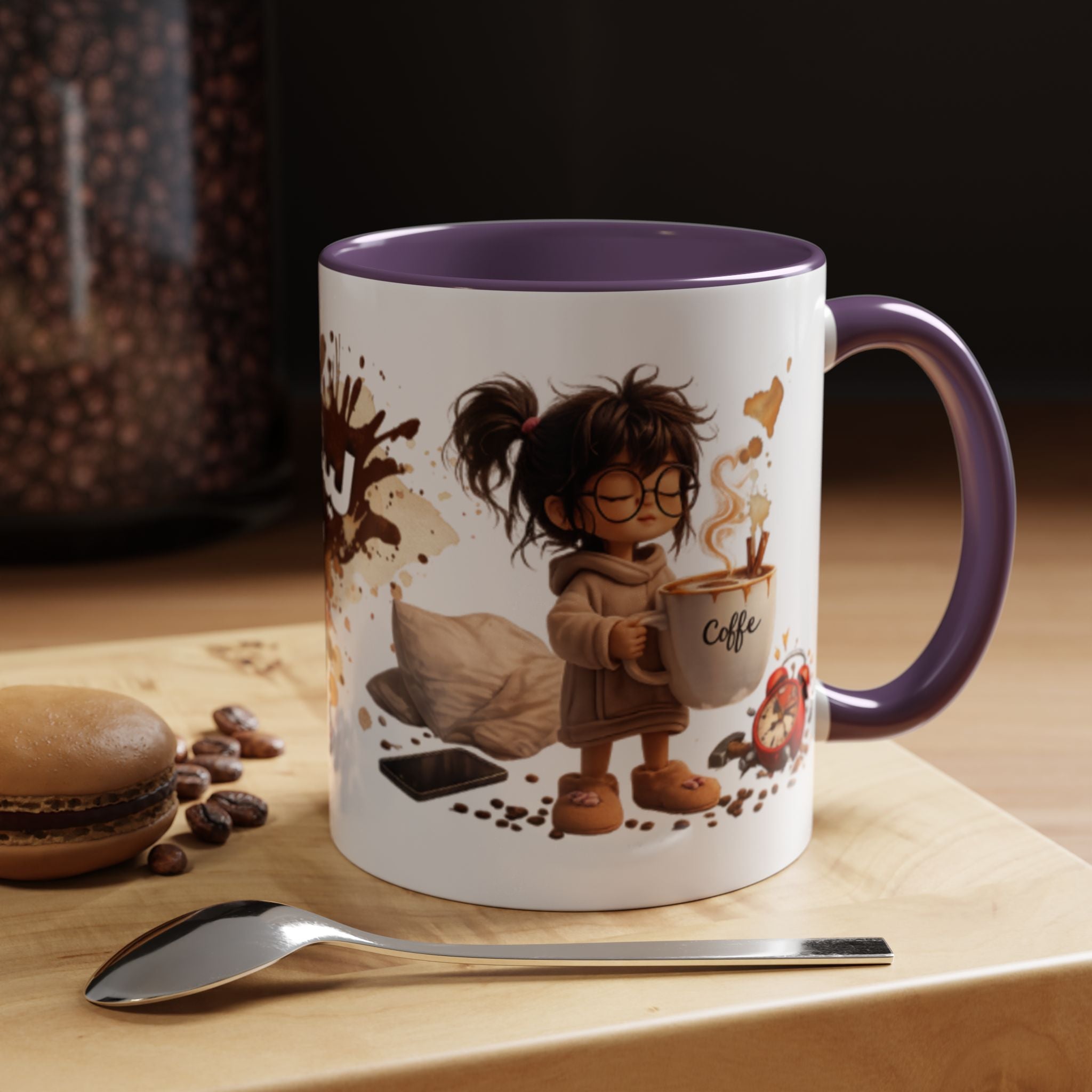 Cute Coffee Girl Accent Mug — Arabic Script Coffee Design (11/15oz)