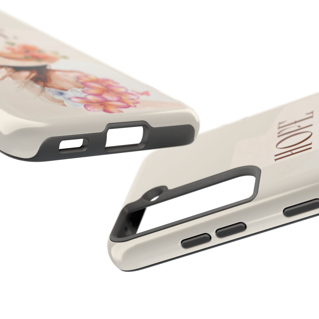 Hope Floral Tough Phone Case — Protective iPhone Case with Watercolor Girl & Flowers