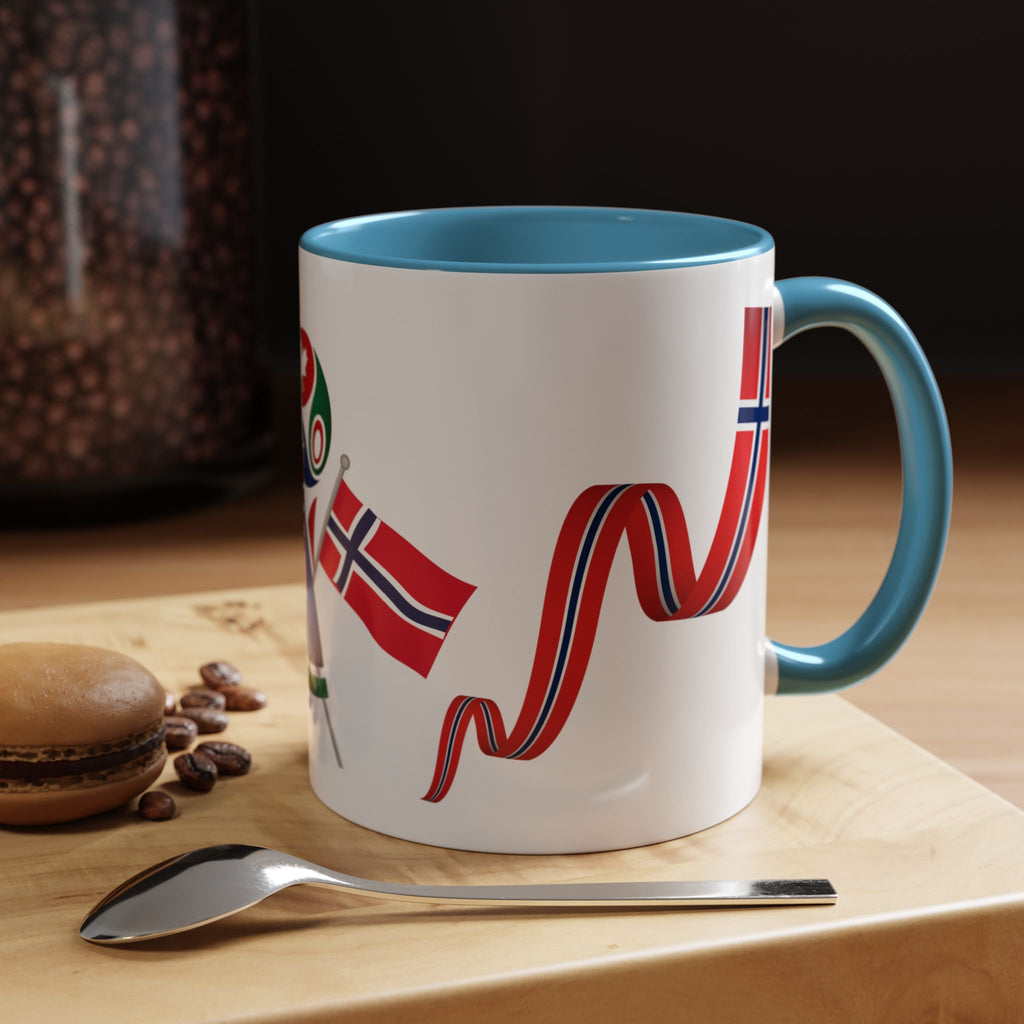 Norway Pride Coffee Mug — Norwegian Flag Ribbon & Cup Emblem Accent Mug