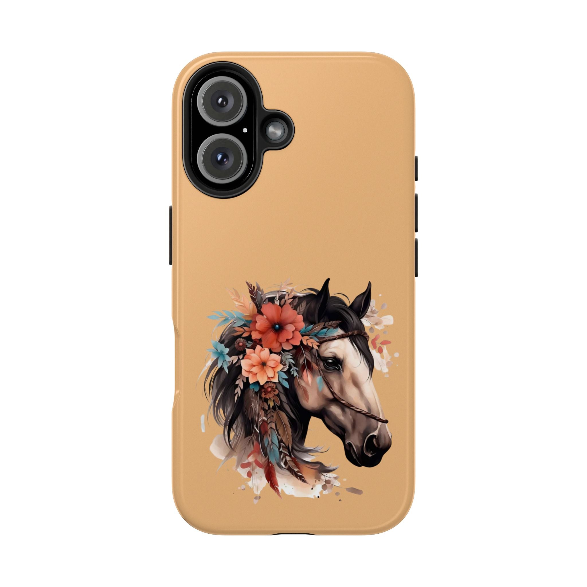 Horse Floral Tough Phone Case — Protective iPhone Cover with Boho Horse Head Design
