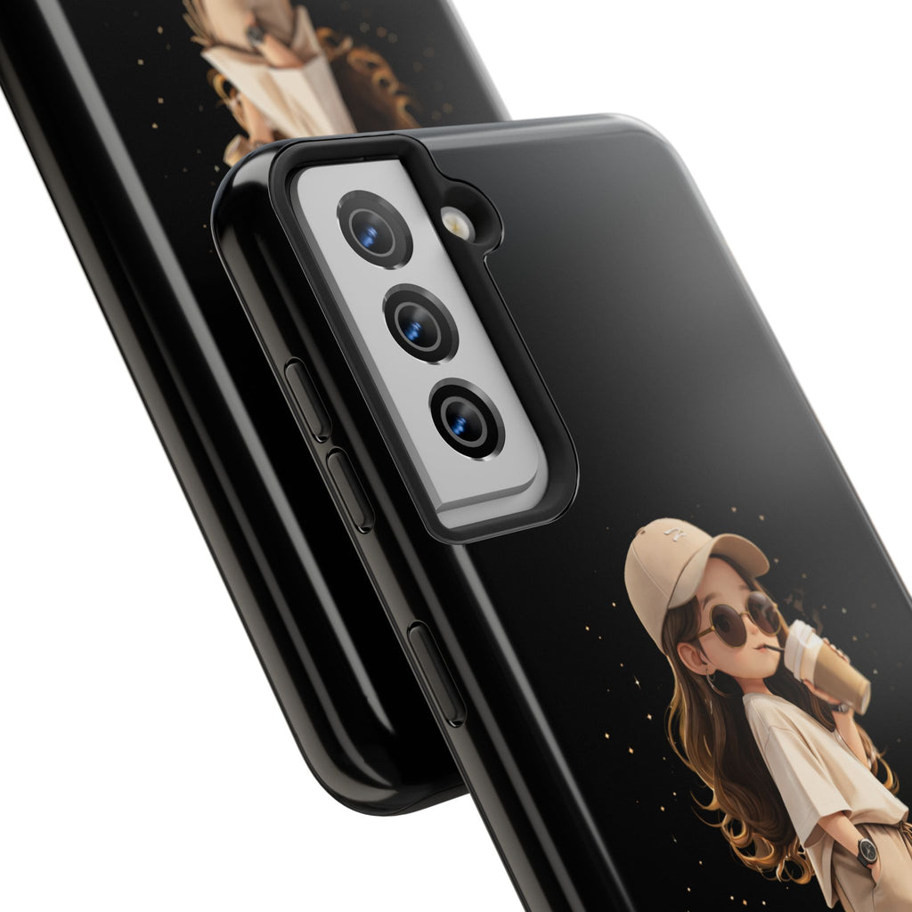 Phone Case — 'Running on Coffee' Cute Coffee Girl Protective Case