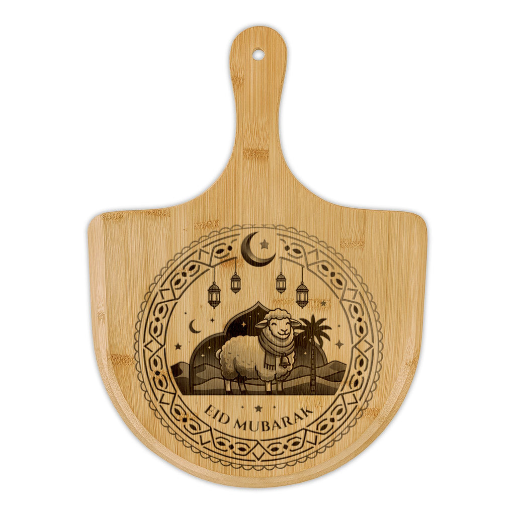 Eid Mubarak Engraved Bamboo Pizza Peel — Ramadan & Eid Decorative Serving Board