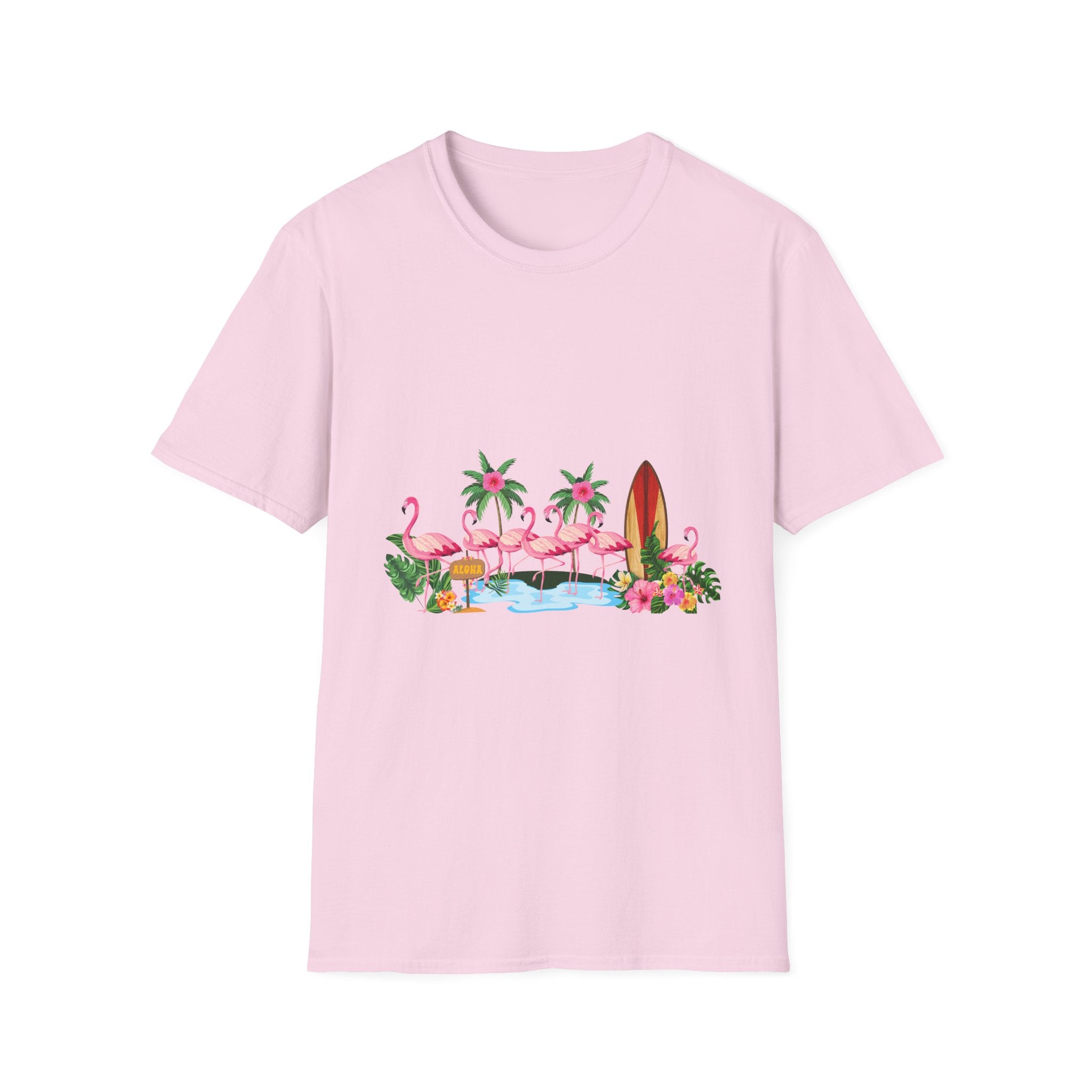 T-Shirt - Tropical Flamingo Surf Scene Graphic Tee