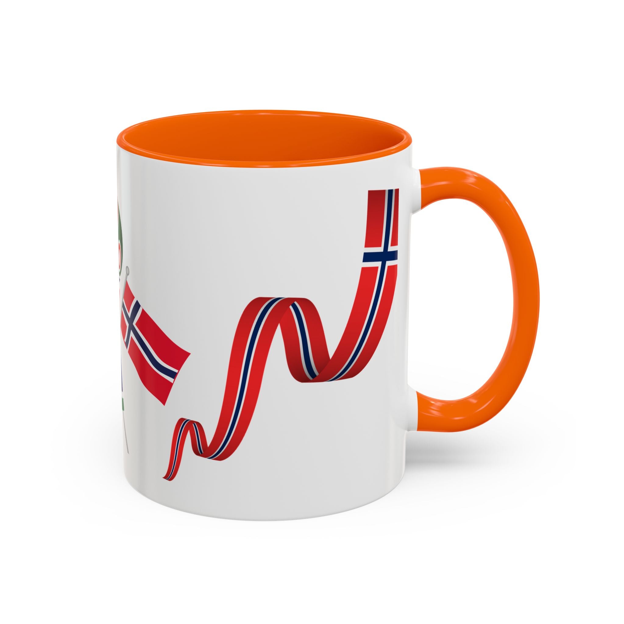 Norway Pride Coffee Mug — Norwegian Flag Ribbon & Cup Emblem Accent Mug