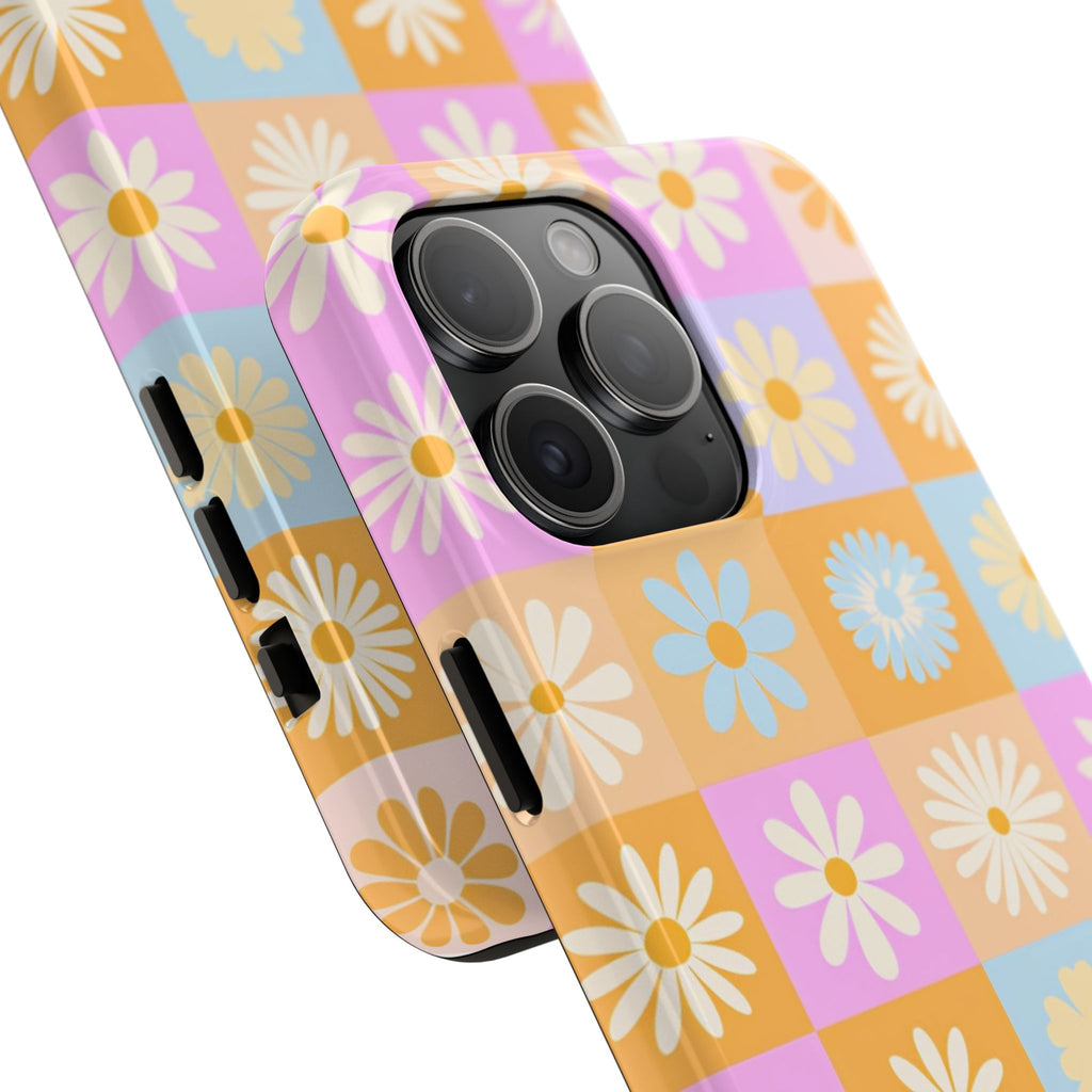 Daisy Check Tough Phone Case – Retro Pastel Floral iPhone Cover