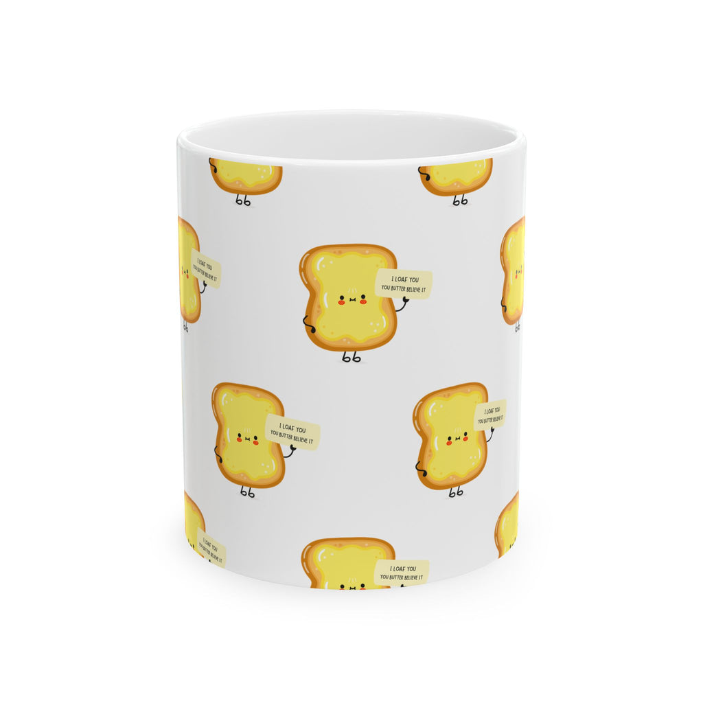 Toast Pattern Ceramic Mug – Cute Kawaii Toast with “I’m On A Bread Break” Quote (11oz/15oz)
