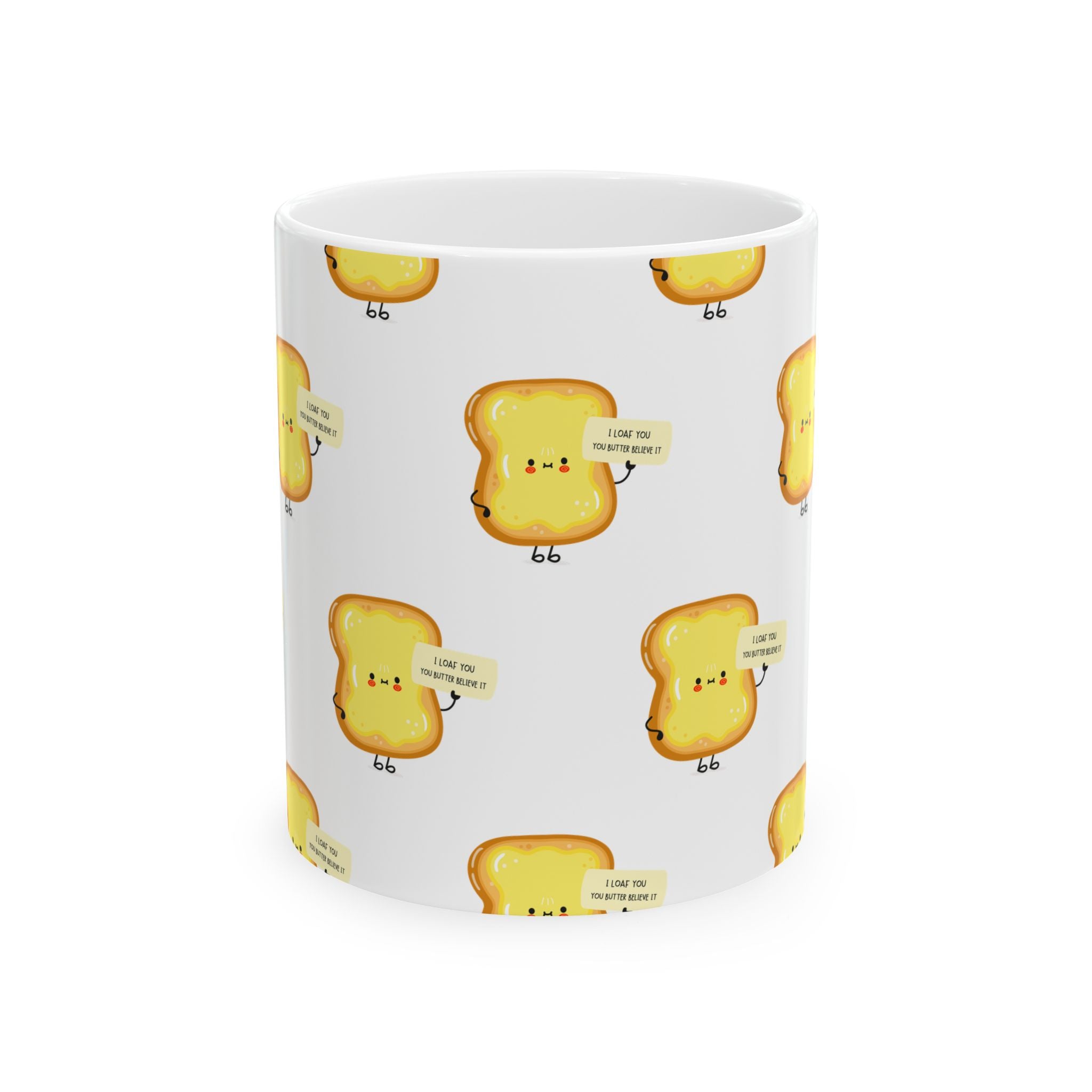 Toast Pattern Ceramic Mug – Cute Kawaii Toast with “I’m On A Bread Break” Quote (11oz/15oz)