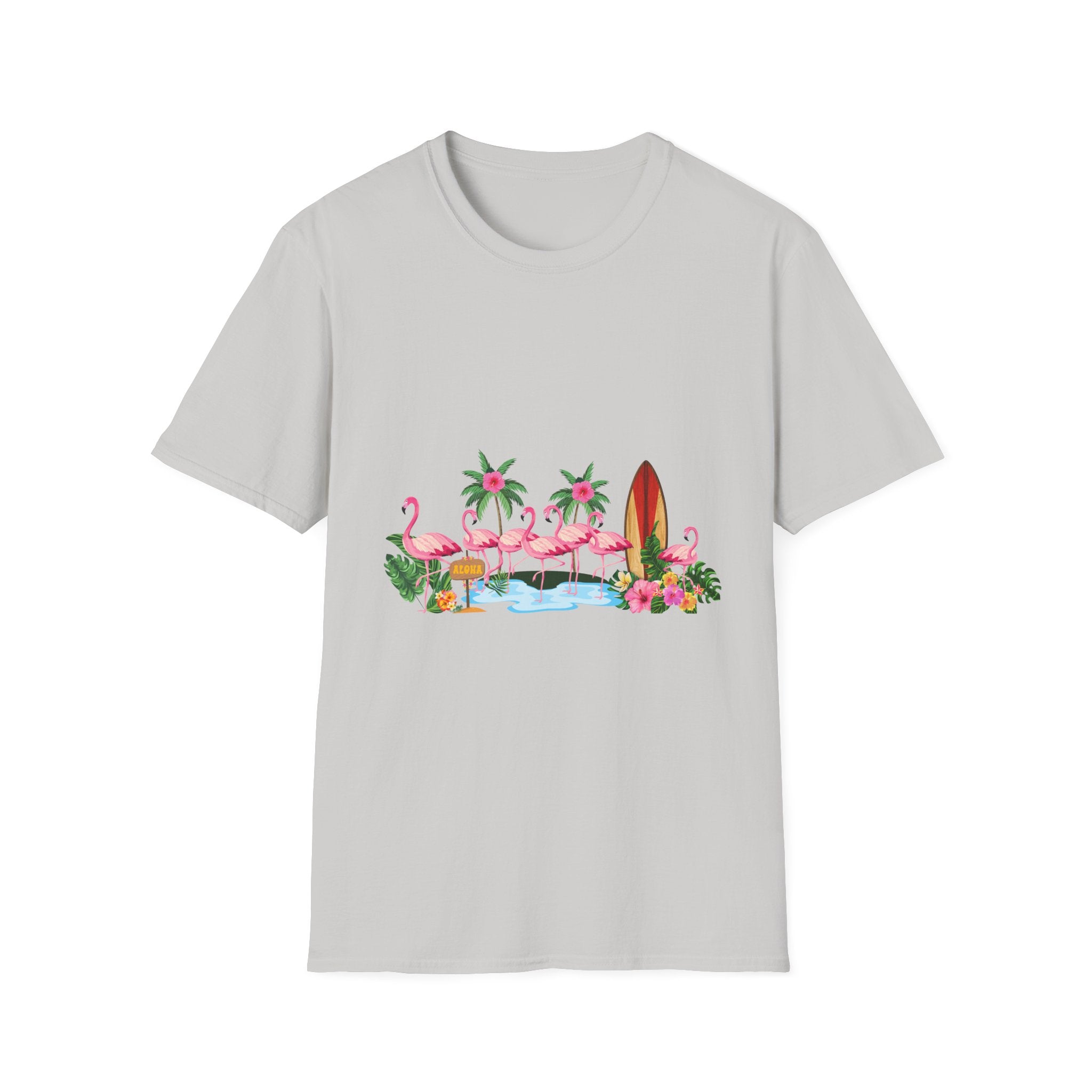 T-Shirt - Tropical Flamingo Surf Scene Graphic Tee