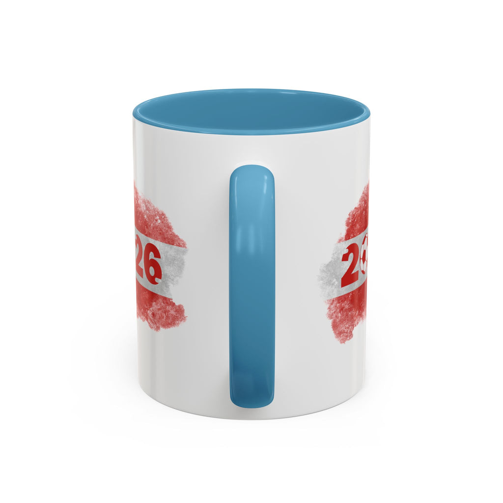 Austria 2026 Soccer Cup Accent Coffee Mug — Red Flag & Trophy Design (11/15oz)