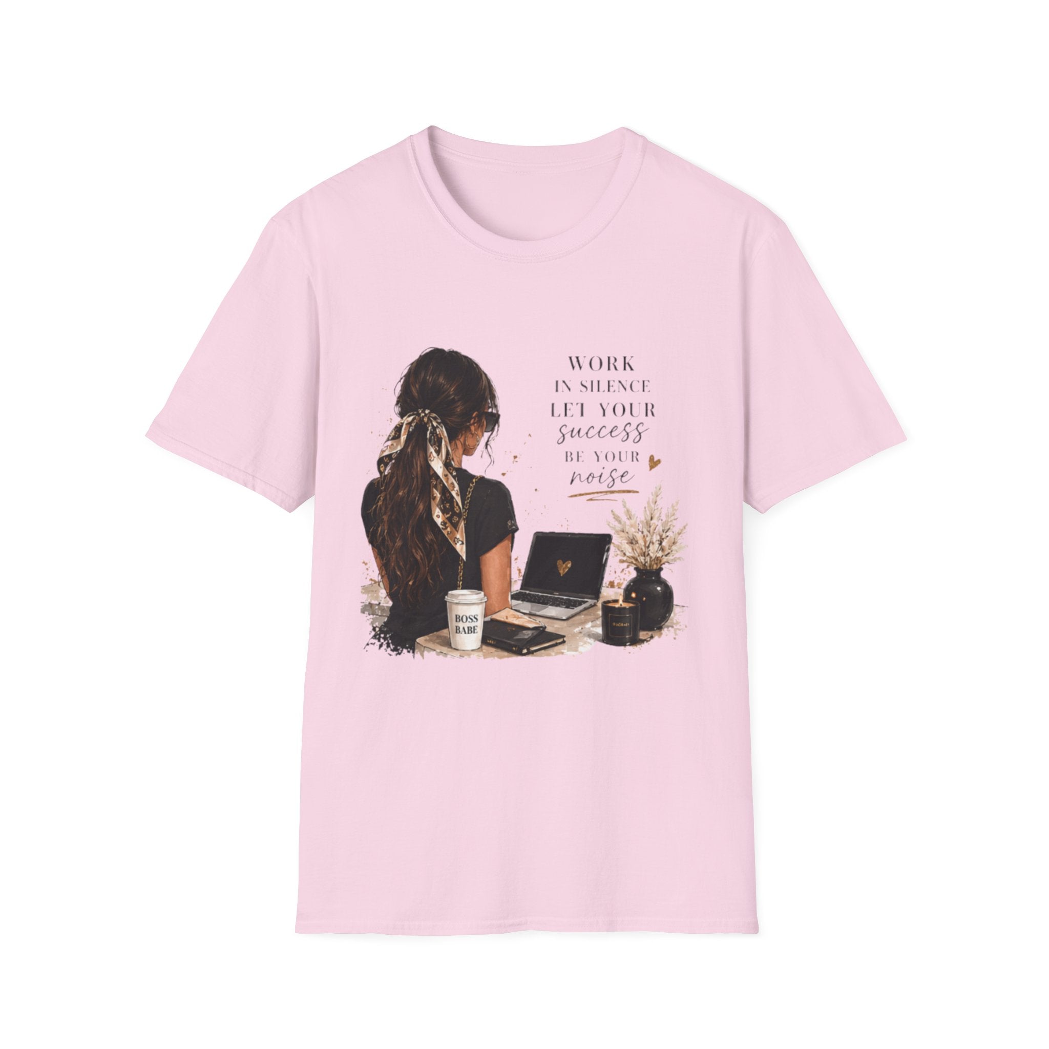 Work Patient Let Your Success Be Your Noise T-Shirt — Inspirational Girl Desk Graphic Tee