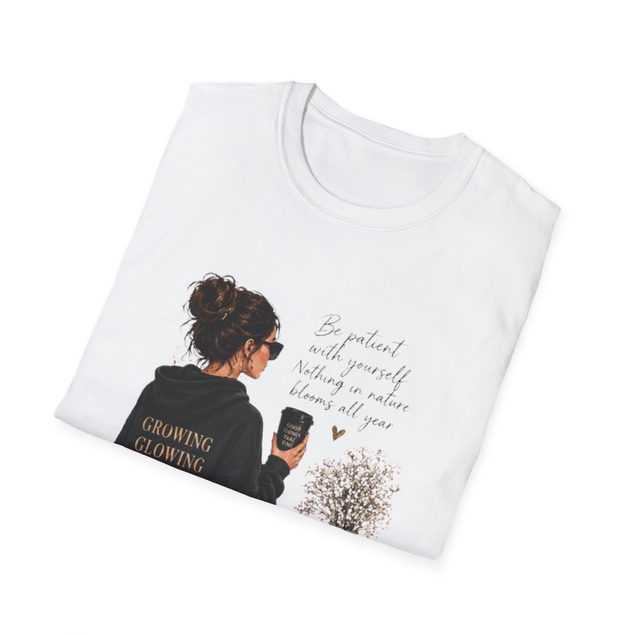 Cozy Reading Girl T-Shirt — "Growing, Glowing, Going" Literary Graphic Tee