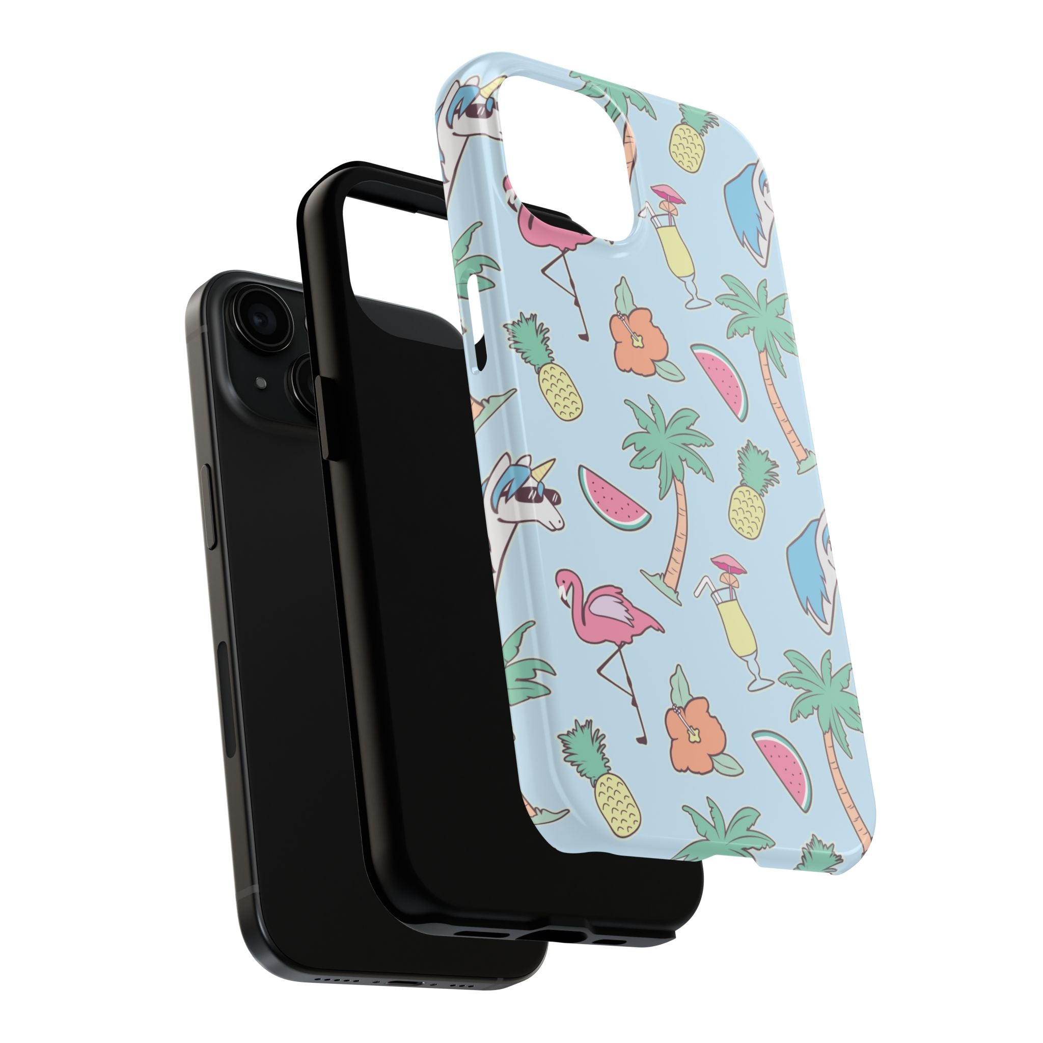 Tropical Summer Tough Phone Case — Pineapple, Flamingo & Palm Pattern