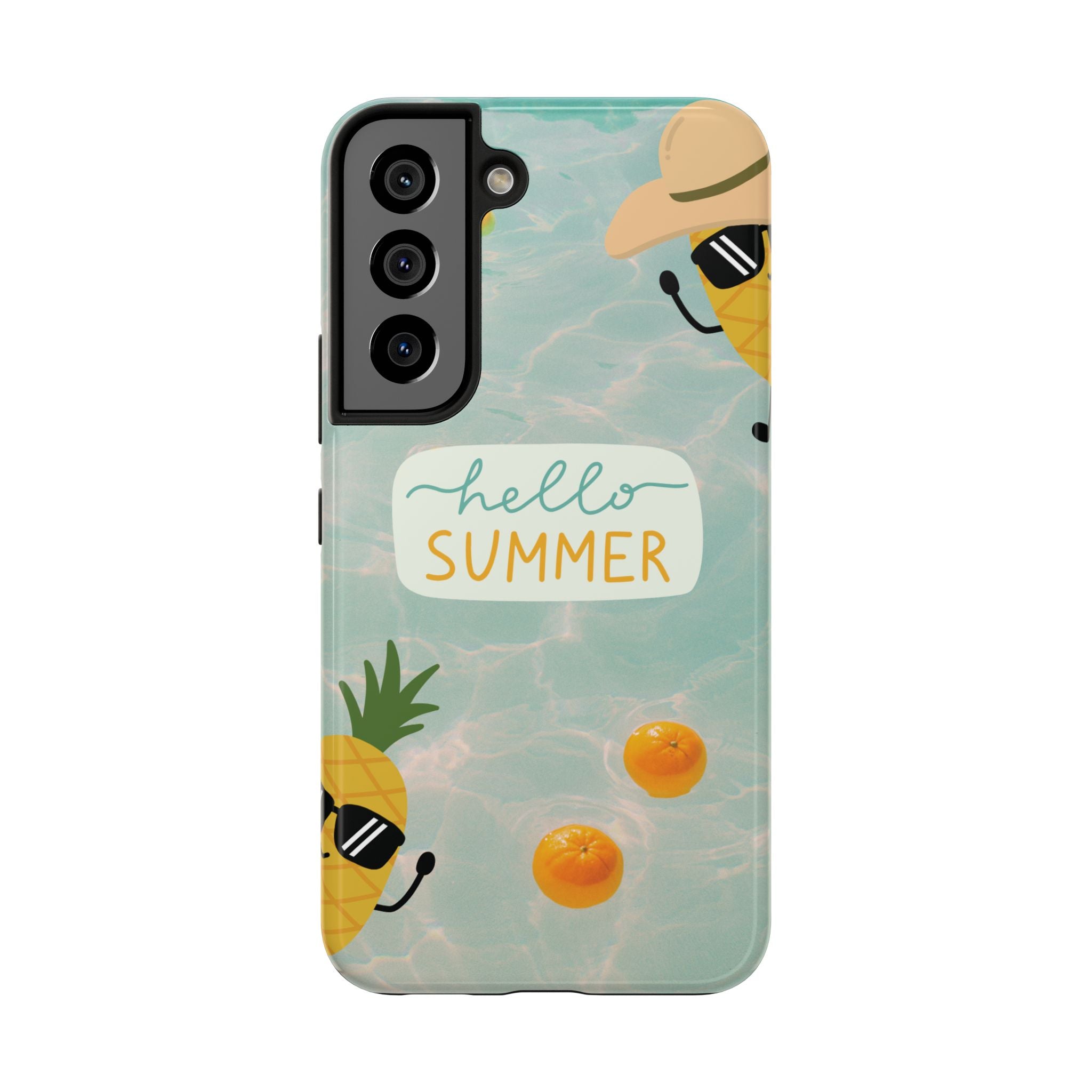 Hello Summer Tough Phone Case - Cute Pineapple & Oranges Beach Design