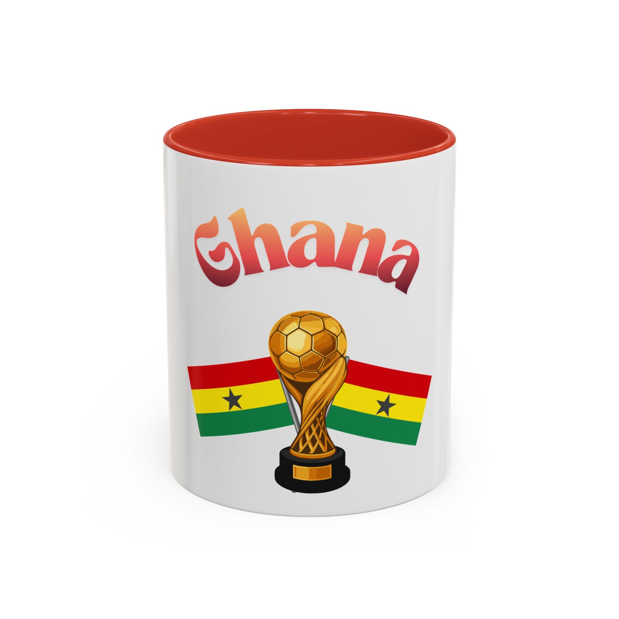 Ghana Soccer Trophy Accent Coffee Mug — Ghana Flag Football Cup Design (11/15oz)