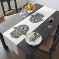 Hamsa Eye Table Runner — Blue Protective Hand Print Cotton-Poly Dining Decor