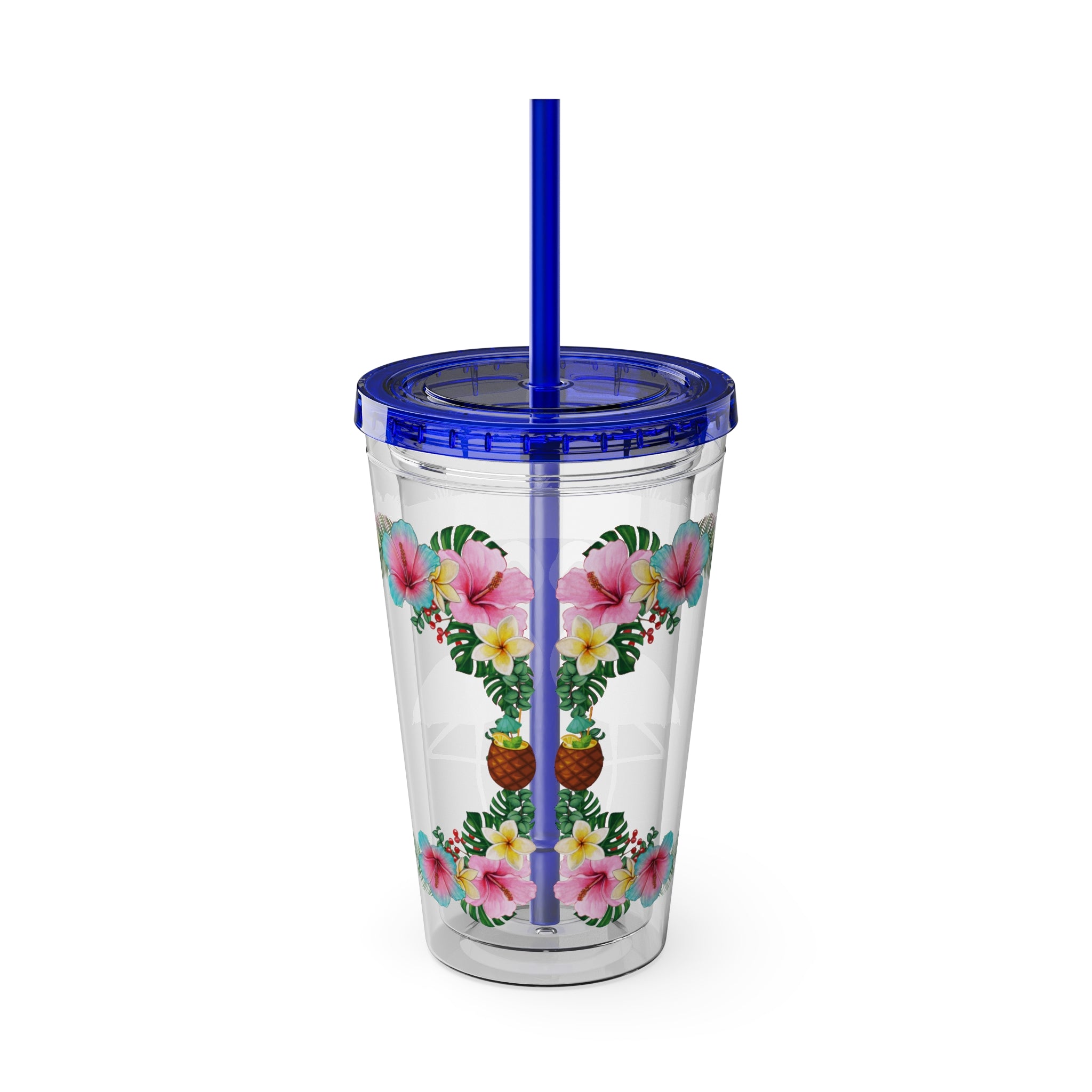 16oz Flamingo Aloha Tumbler with Straw — Tropical Sunsplash Drink Cup