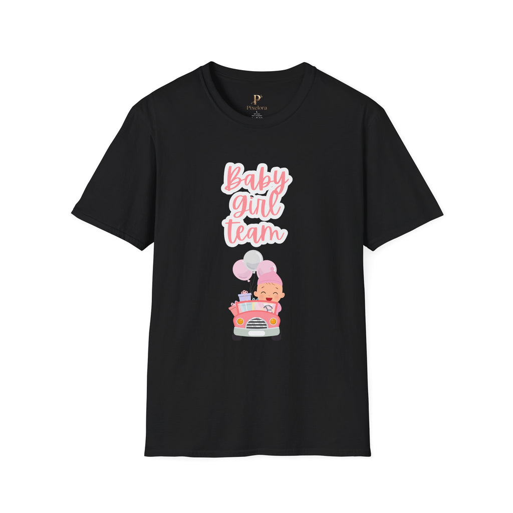 Baby Girl Team T‑Shirt — Pink Script Maternity & Newborn Celebration Tee
