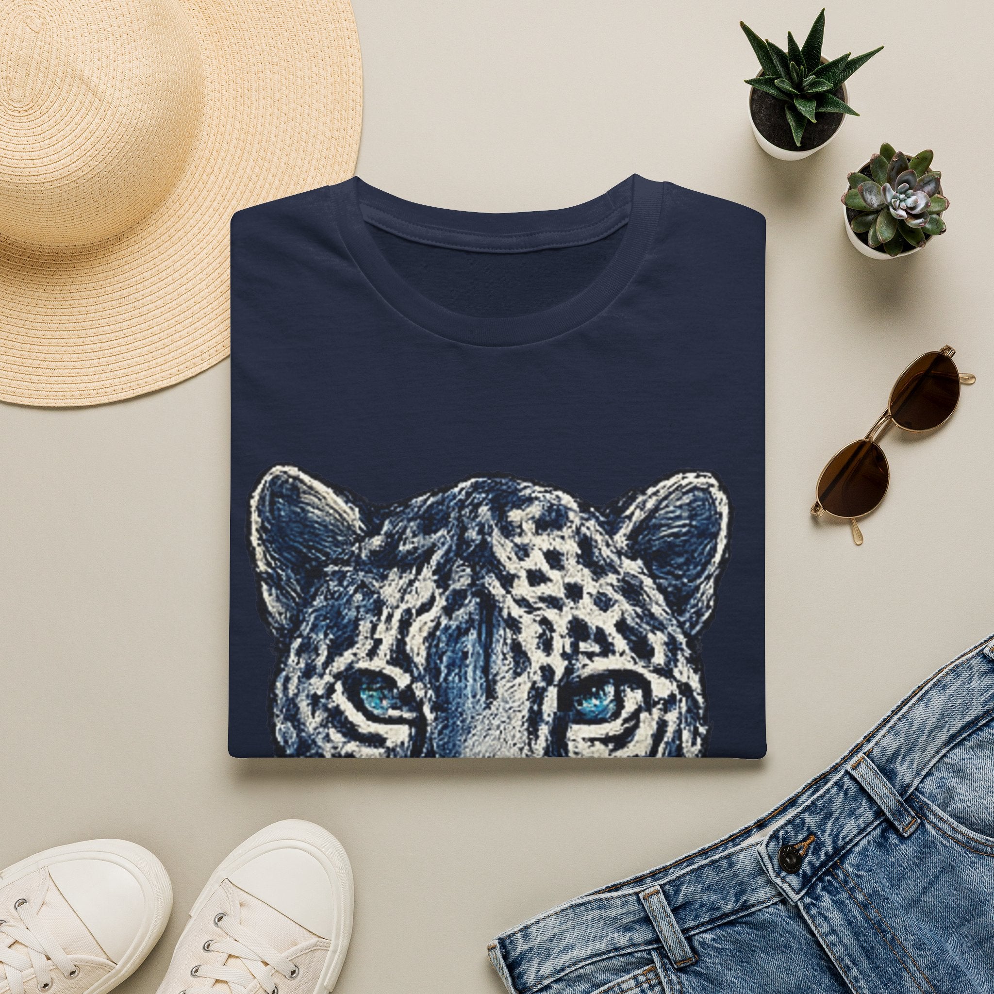 Leopard Face T-Shirt — Realistic Blue-Eyed Big Cat Graphic Tee
