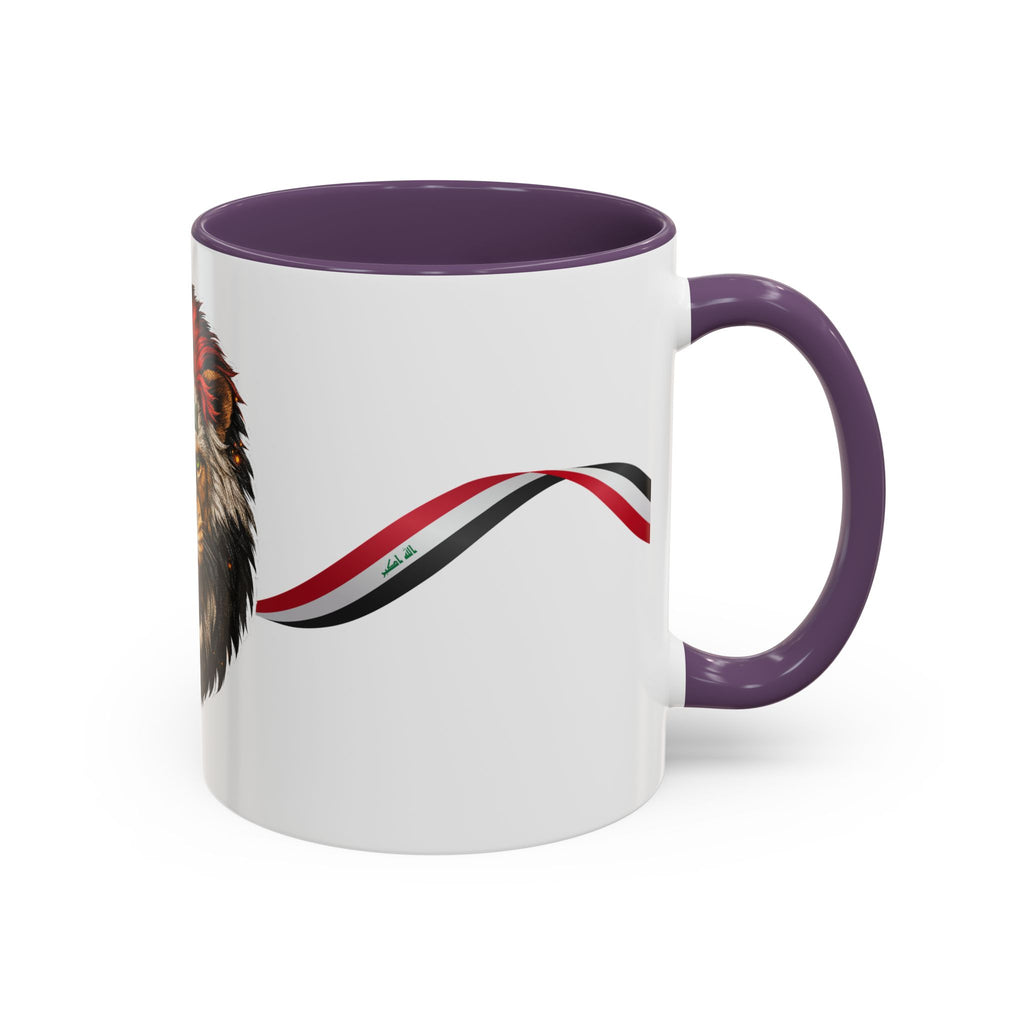 Iraq Lion Head Accent Coffee Mug with Arabic Script and Flag Ribbon – Patriotic Iraq Gift (11/15oz)