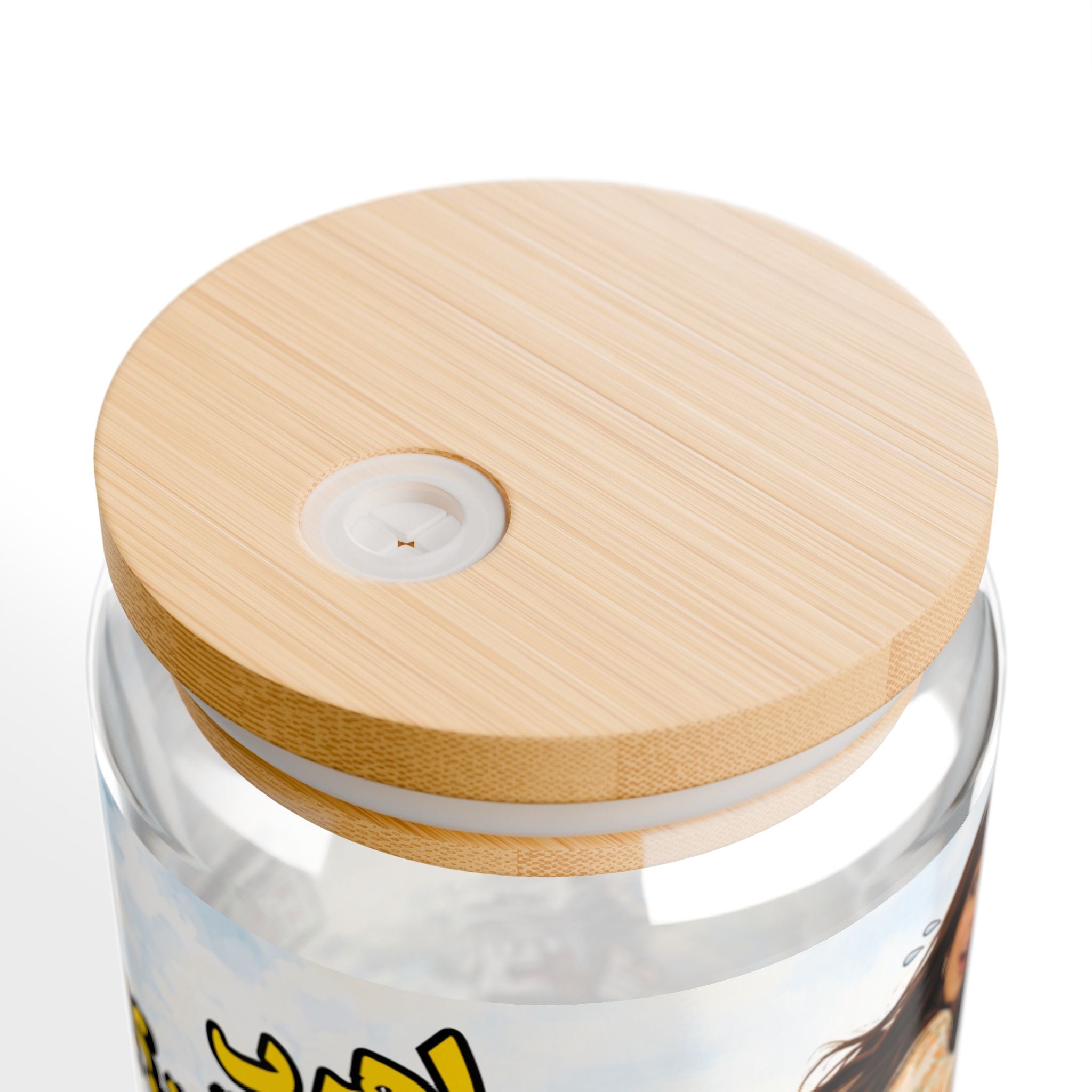 16oz Arabic Graphic Sipper Glass with Straw — Playful Cartoon Design