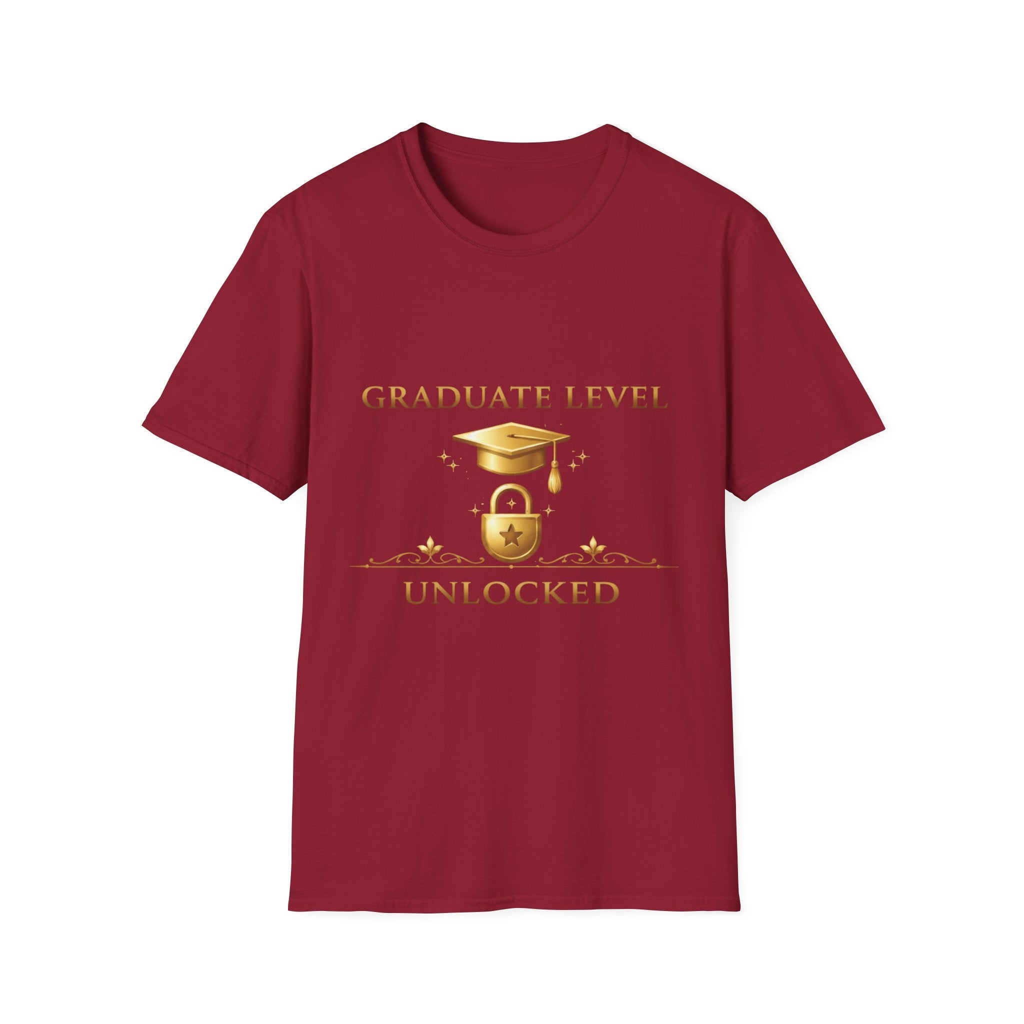Graduate Level Unlocked T-Shirt — Graduation Cap & Lock Celebration Tee