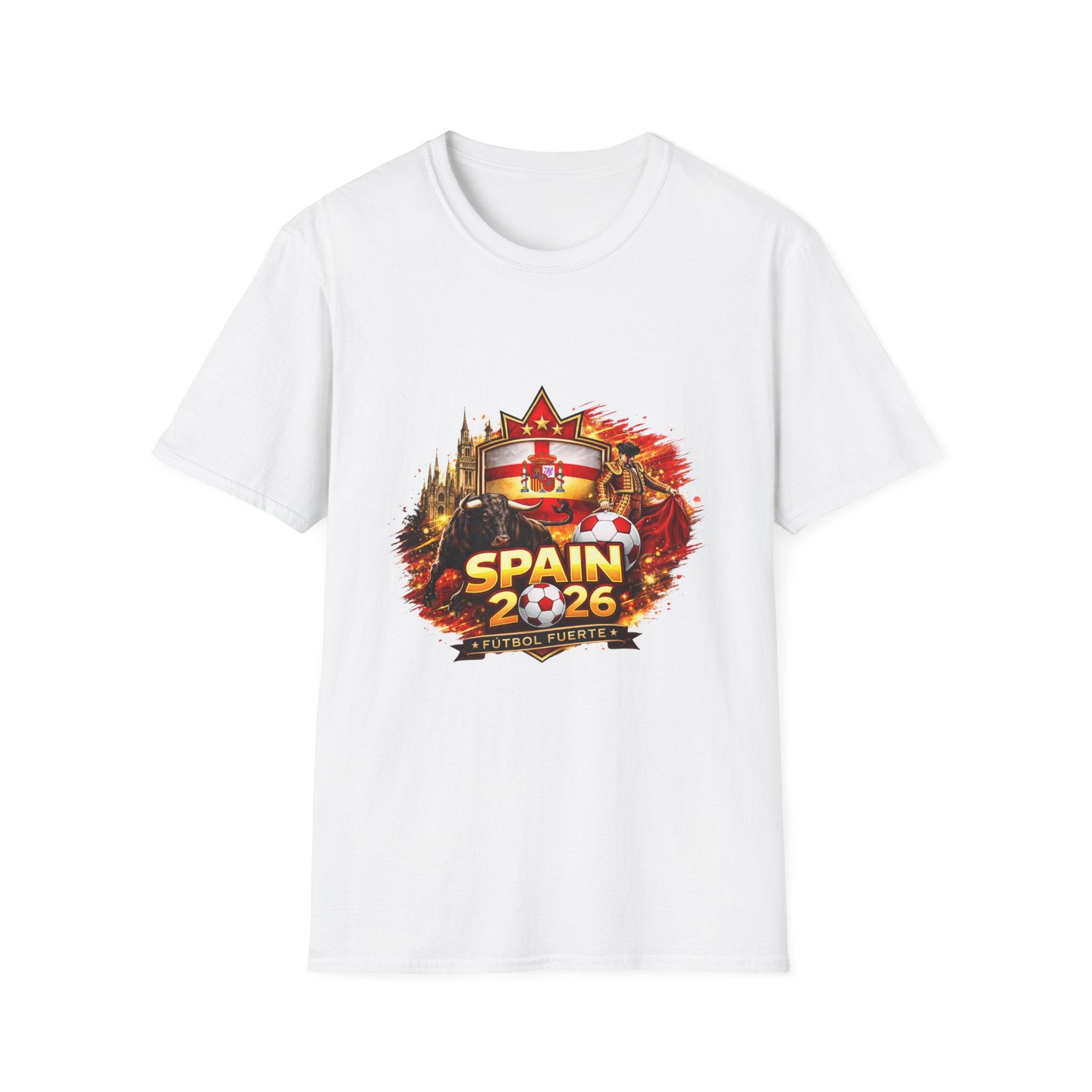 Spain 2026 Soccer Fan T-Shirt — Spain Flag, Landmarks & Ribbon Football Tee