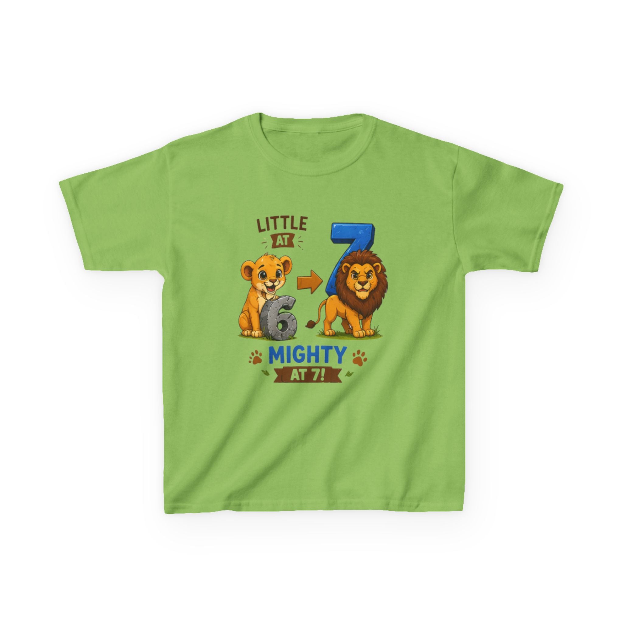 Little at 6, Mighty at 7" Lion Cub Birthday Shirt