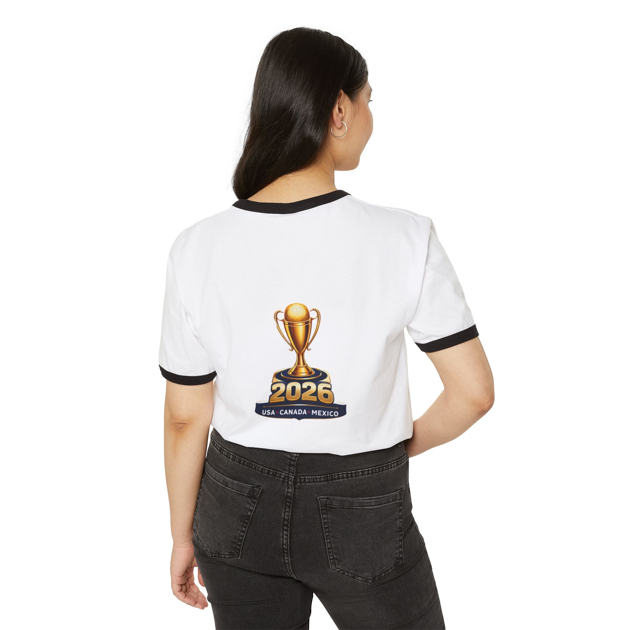 2026 North America Cup Ringer T-Shirt — USA Canada Mexico Trophy Design