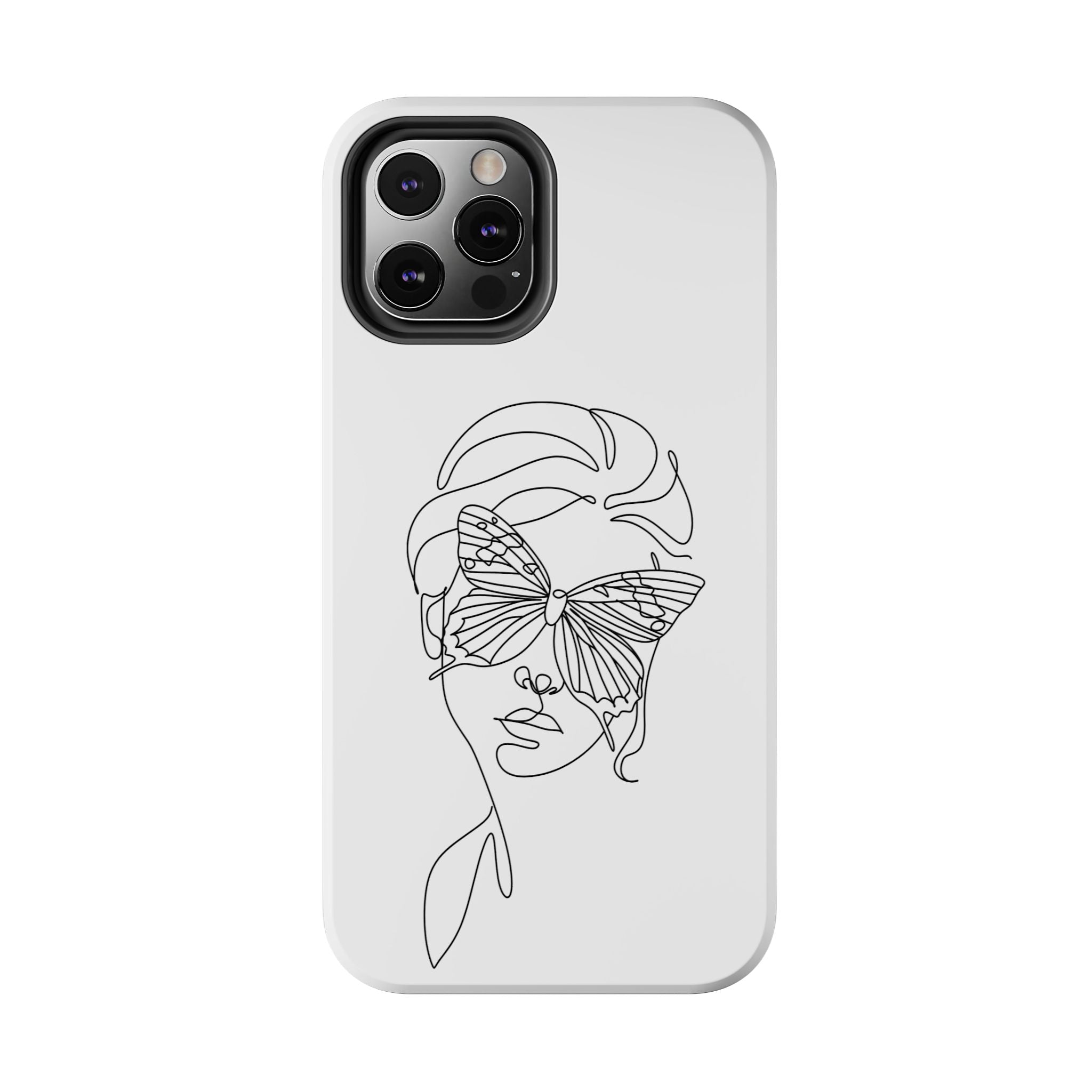 Butterfly Line Art Tough Phone Case — Minimalist Woman Face Design