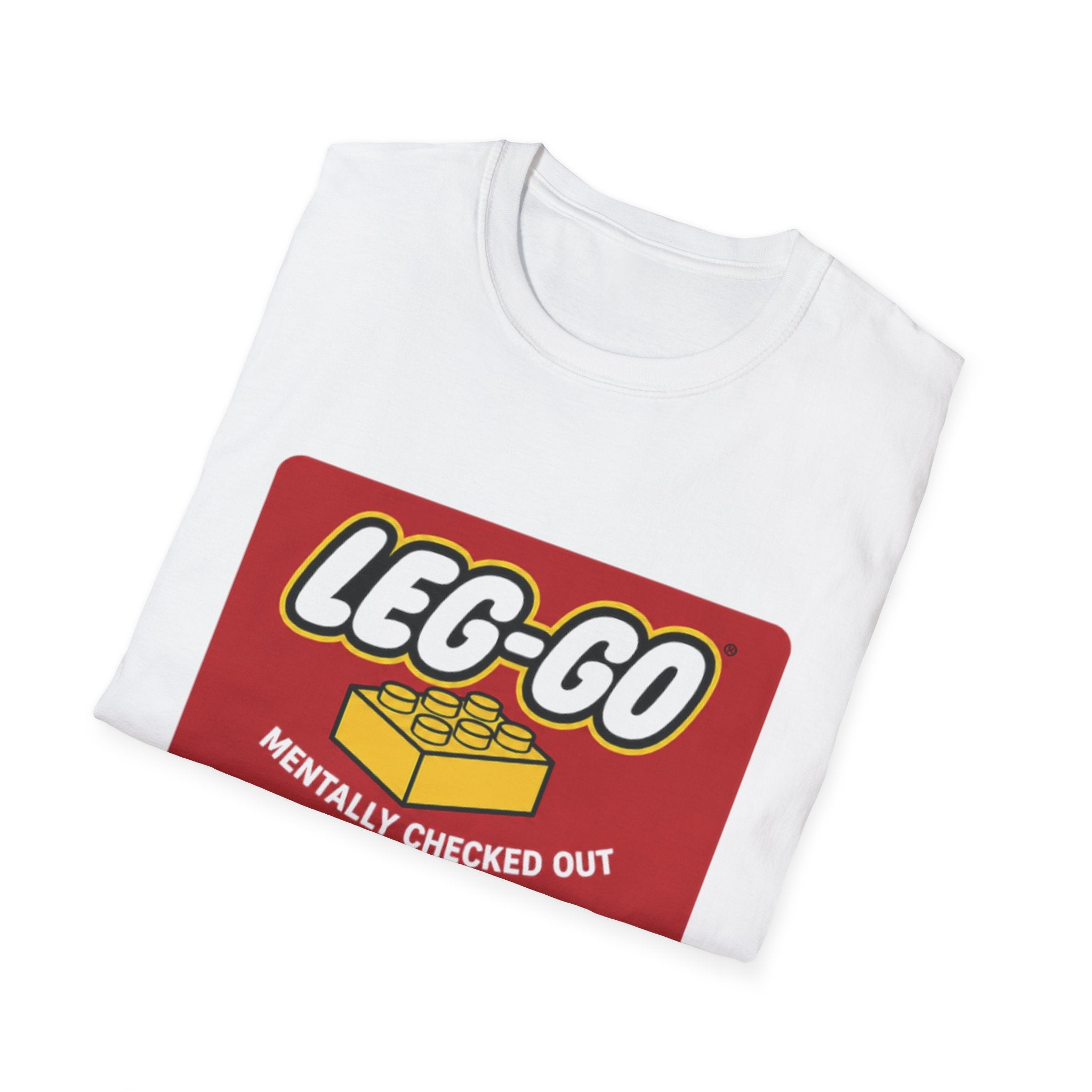 LEG-GO "Mentally Checked Out" Graphic T-Shirt — Retro Brick Toy Design