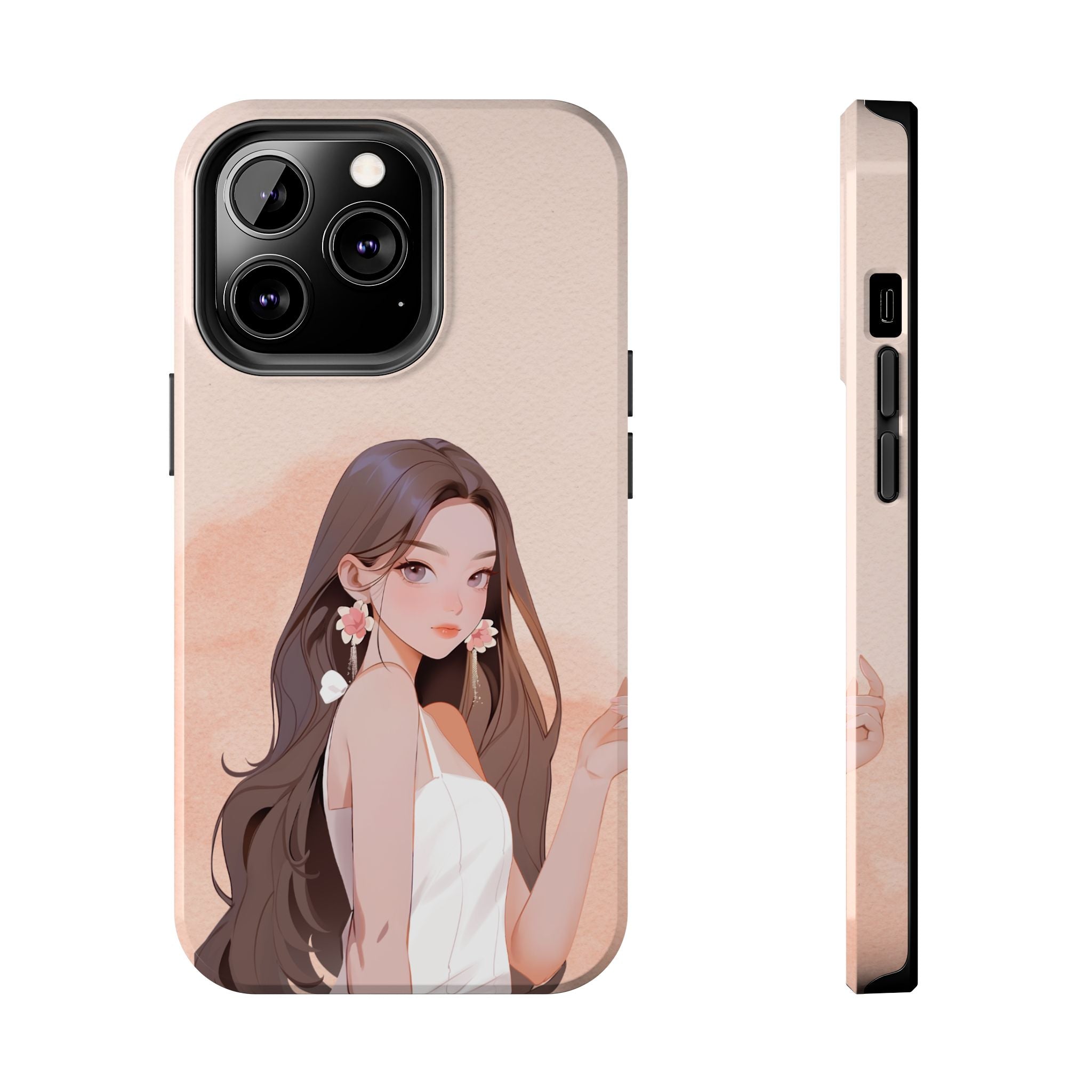 Tough Phone Case — Elegant Anime Girl Illustration, Protective Slim Phone Cover
