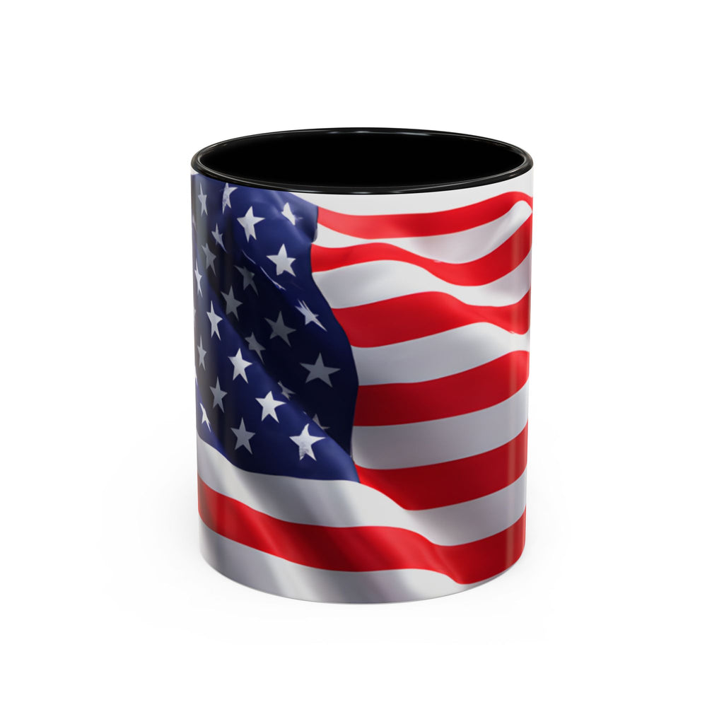 American Flag Accent Coffee Mug — Patriotic USA Stars & Stripes Ceramic Mug (11/15oz)