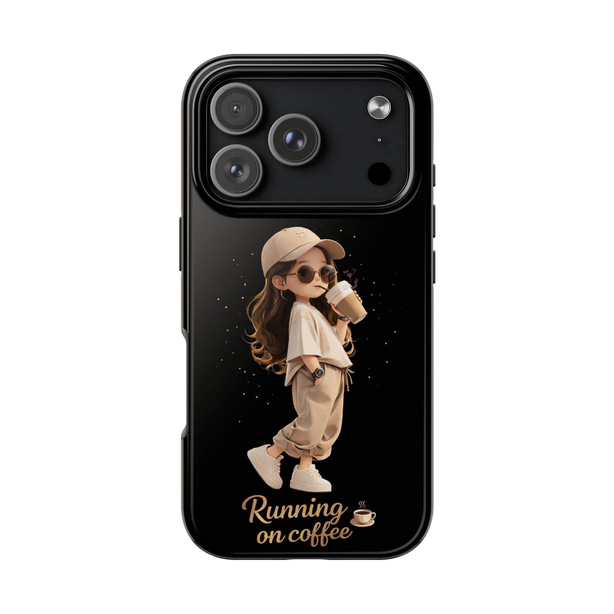 Phone Case — 'Running on Coffee' Cute Coffee Girl Protective Case