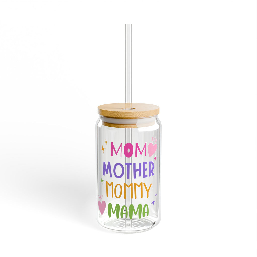Mom / Mother / Mommy / Mama 16oz Sipper Glass – Colorful Mother's Day Gift with Bamboo Lid & Straw