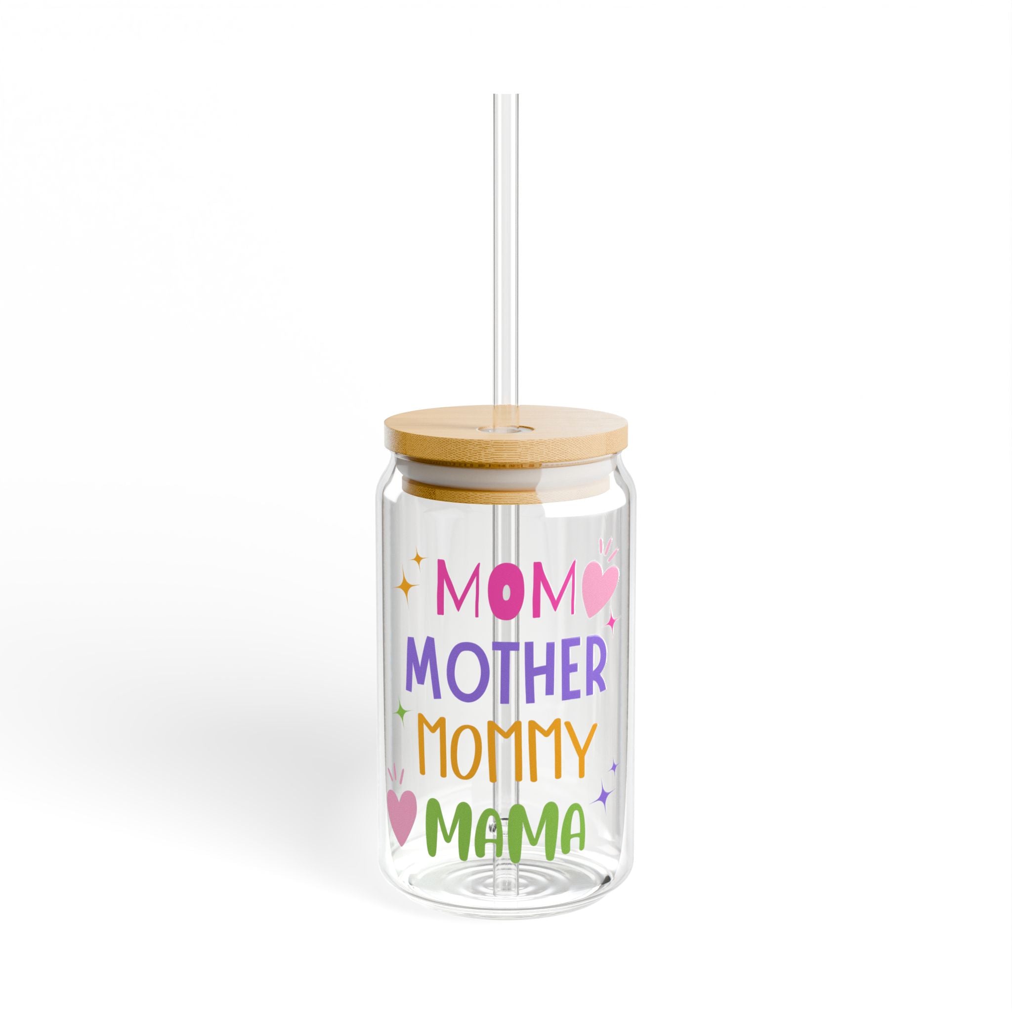 Mom / Mother / Mommy / Mama 16oz Sipper Glass – Colorful Mother's Day Gift with Bamboo Lid & Straw
