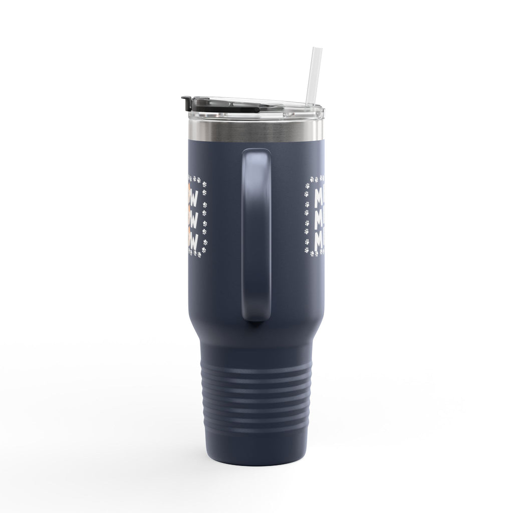 40oz Insulated Travel Mug — Red "MEOW MEOW" Cute Cat Paw Design