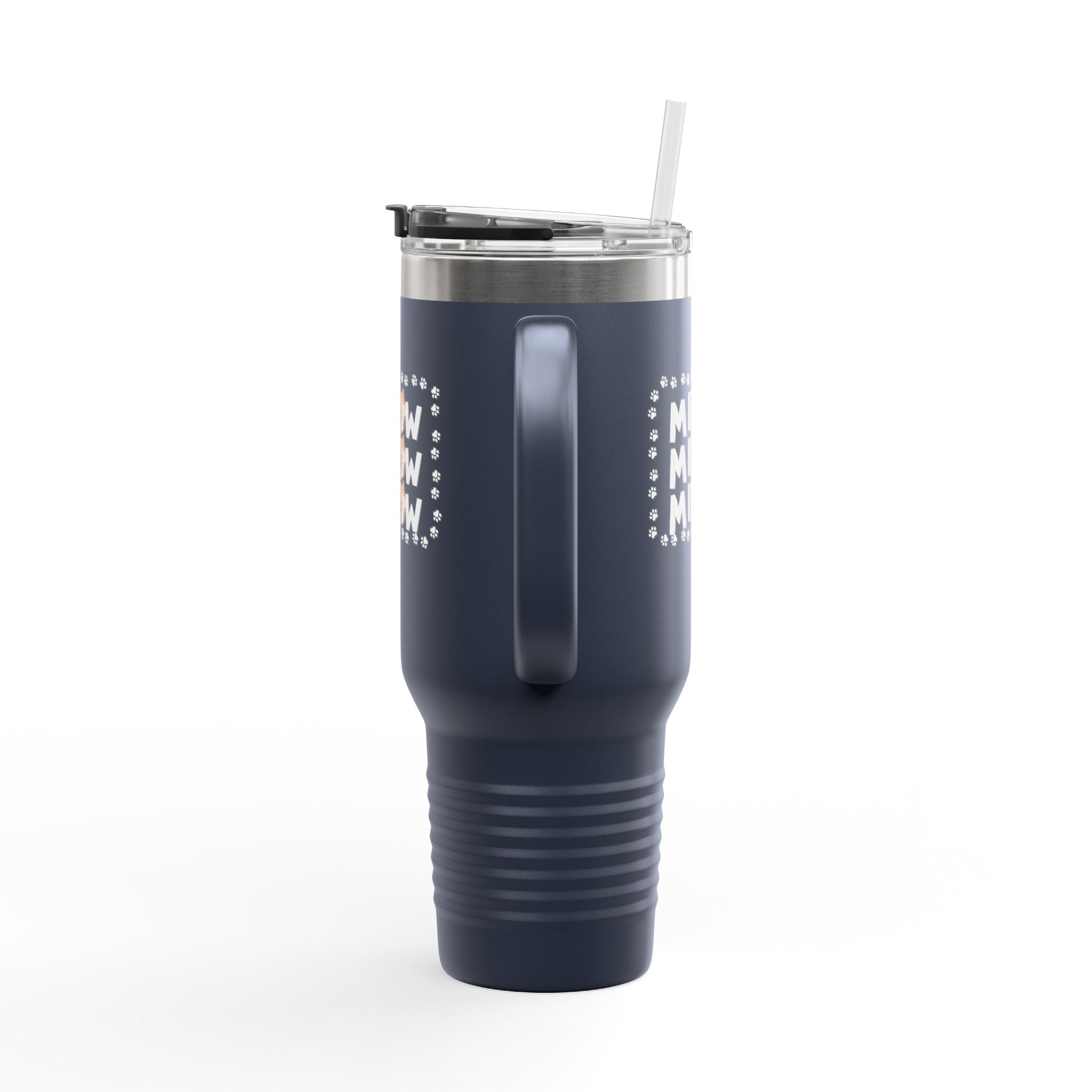 40oz Insulated Travel Mug — Red "MEOW MEOW" Cute Cat Paw Design
