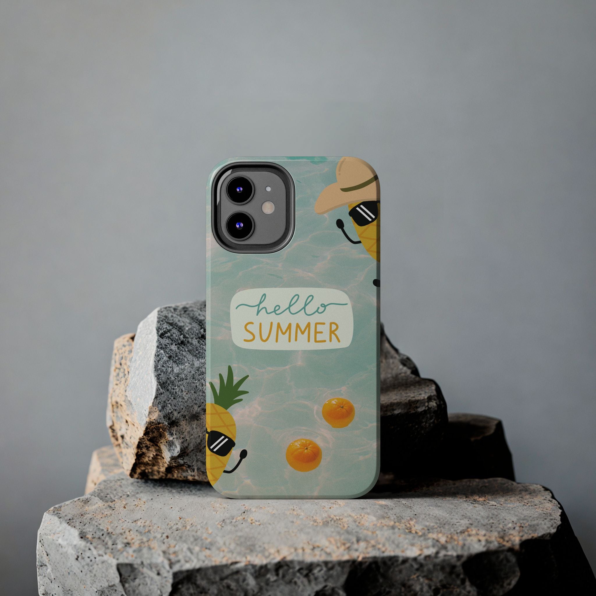 Hello Summer Tough Phone Case - Cute Pineapple & Oranges Beach Design