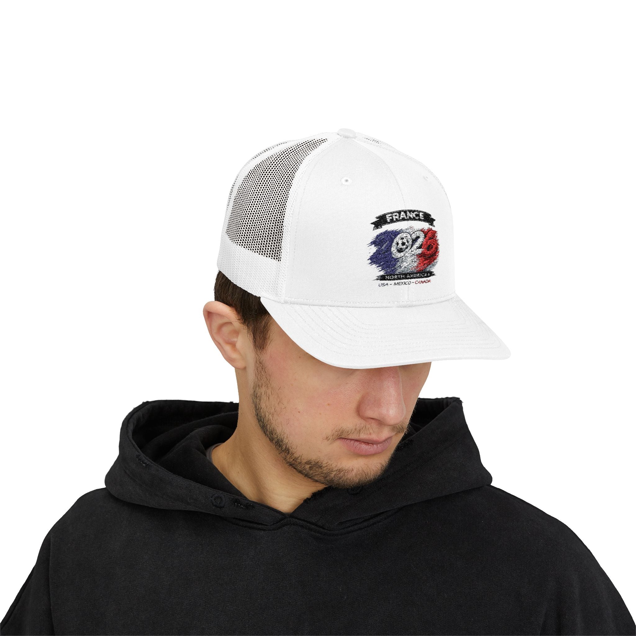 Patriotic Skull Snapback Trucker Cap — USA France Canada Vintage Flag Design