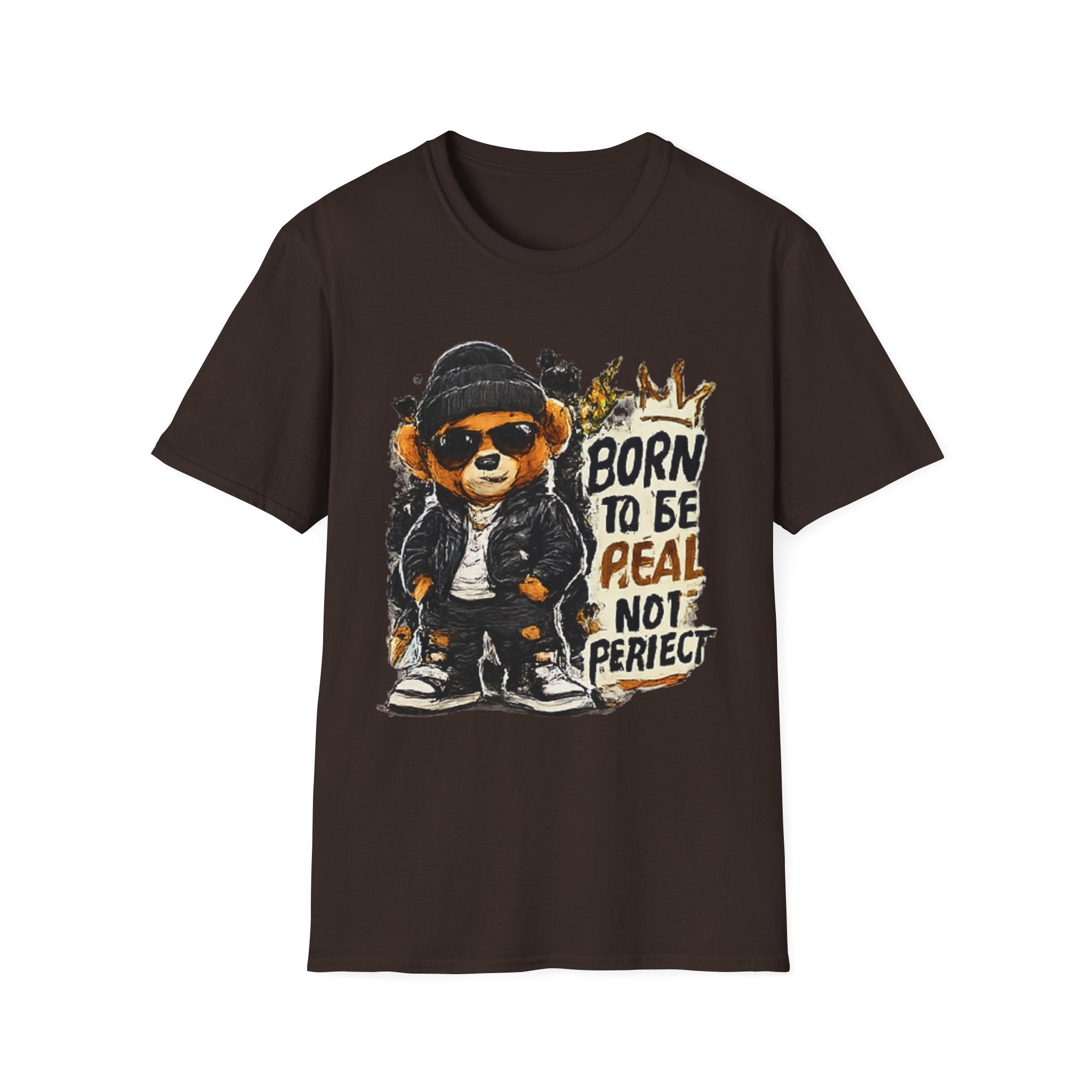 Bear Graphic T‑Shirt — "Born to Be Real Not Perfect" Vintage Streetwear