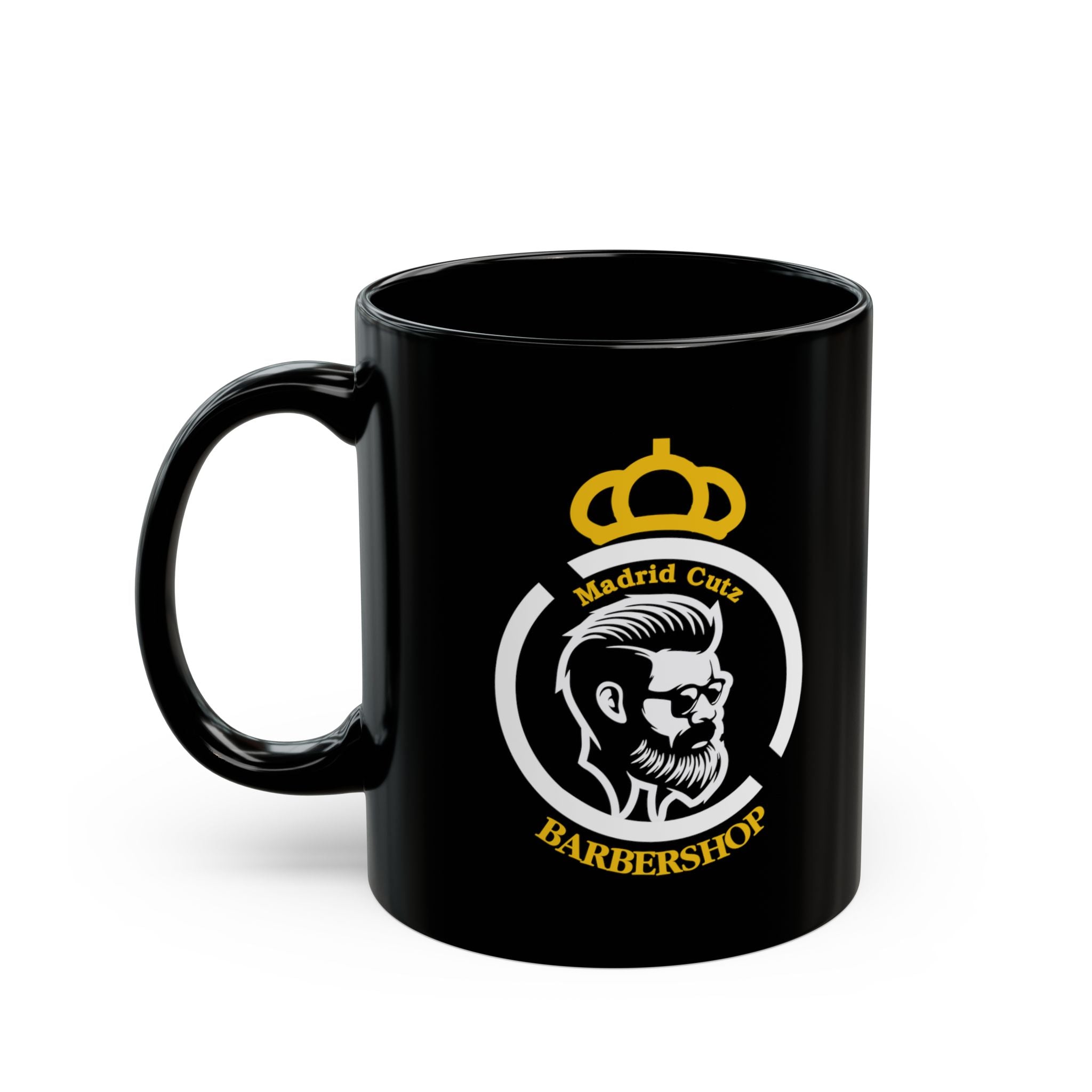 Barbershop Logo Black Mug – Madrid Cut Coffee Cup (11oz & 15oz)
