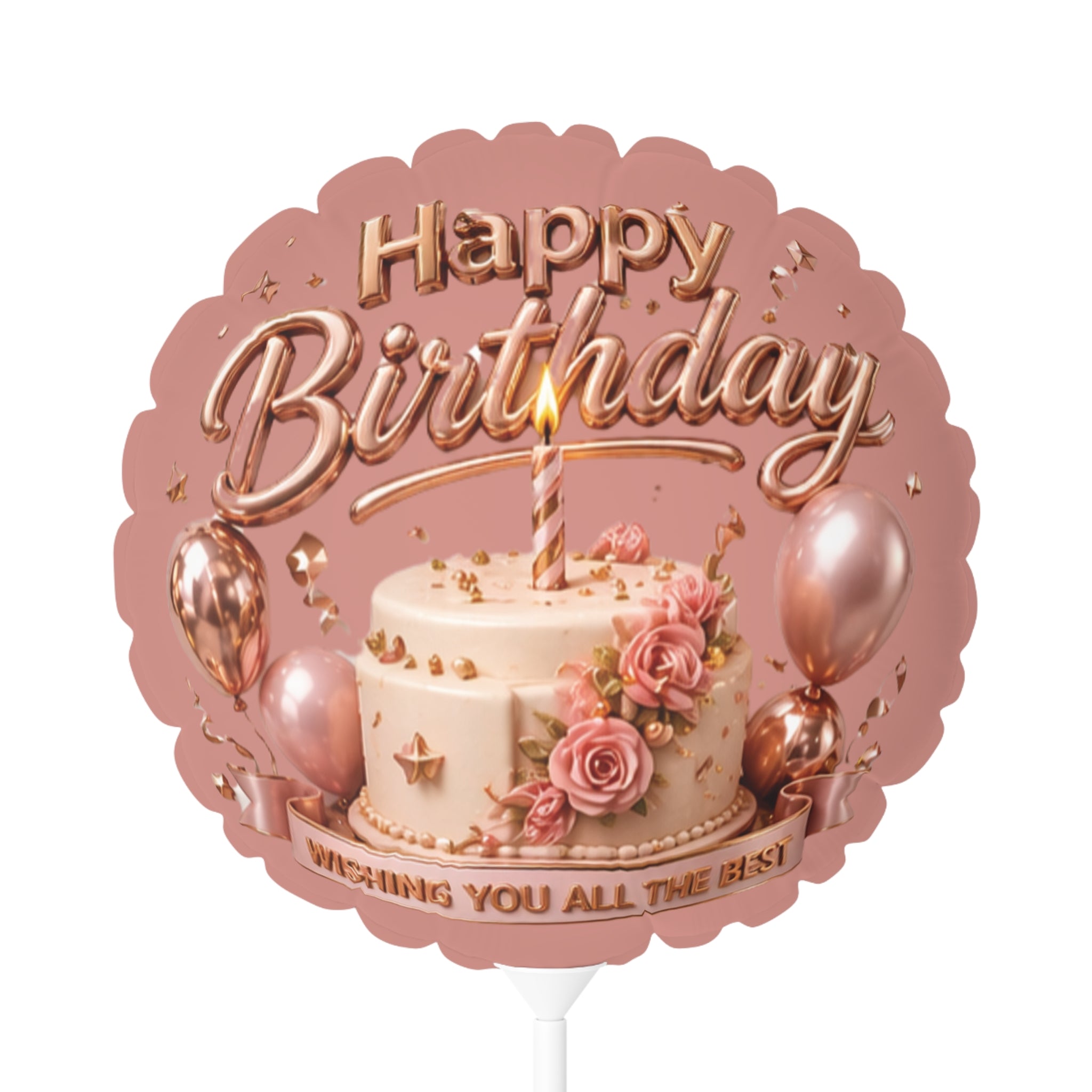 Happy Birthday Rose Gold Cake Balloon — 11" Round Foil Balloon